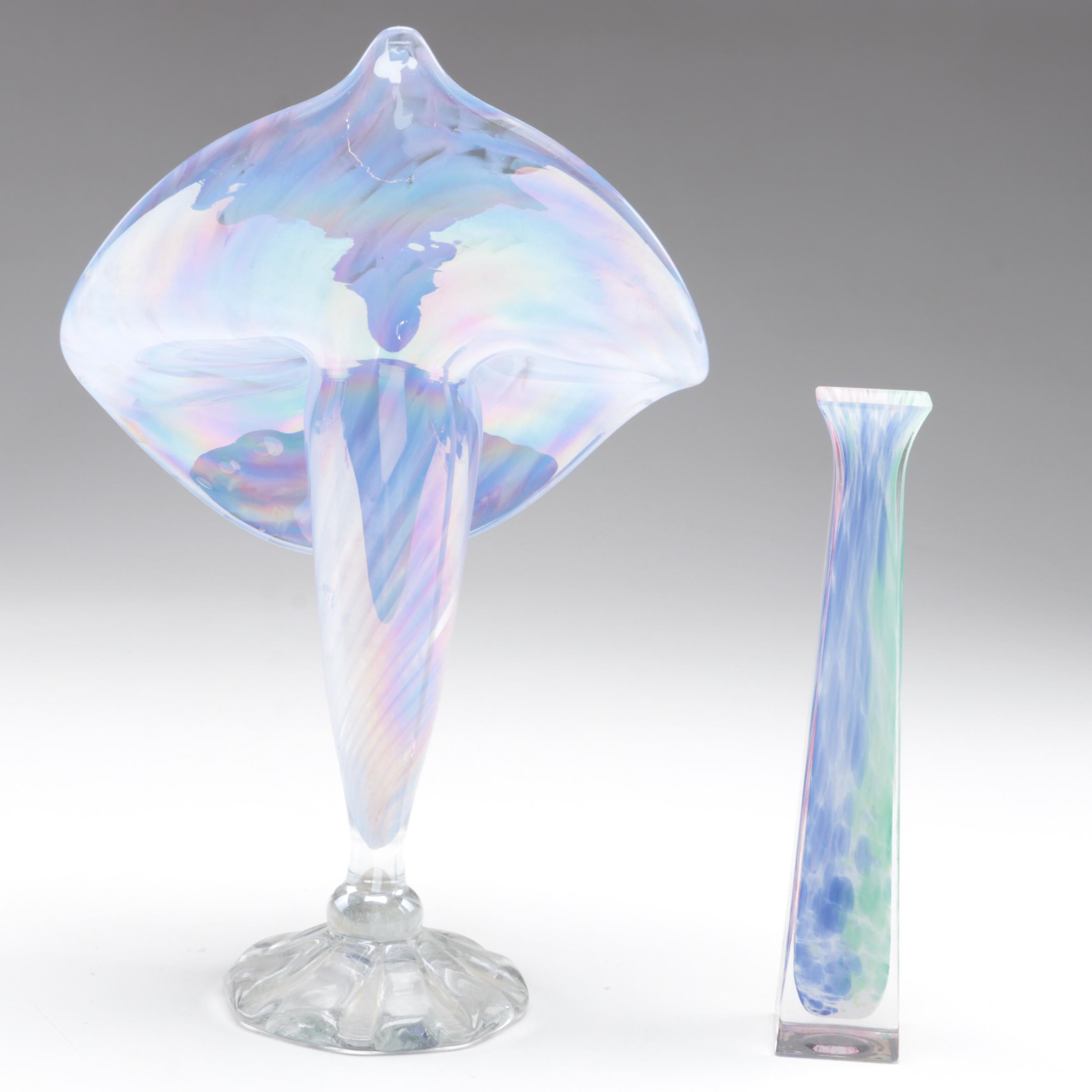 Joe Deanda Iridescent JackinthePulpit Art Glass Vase with Other Vase