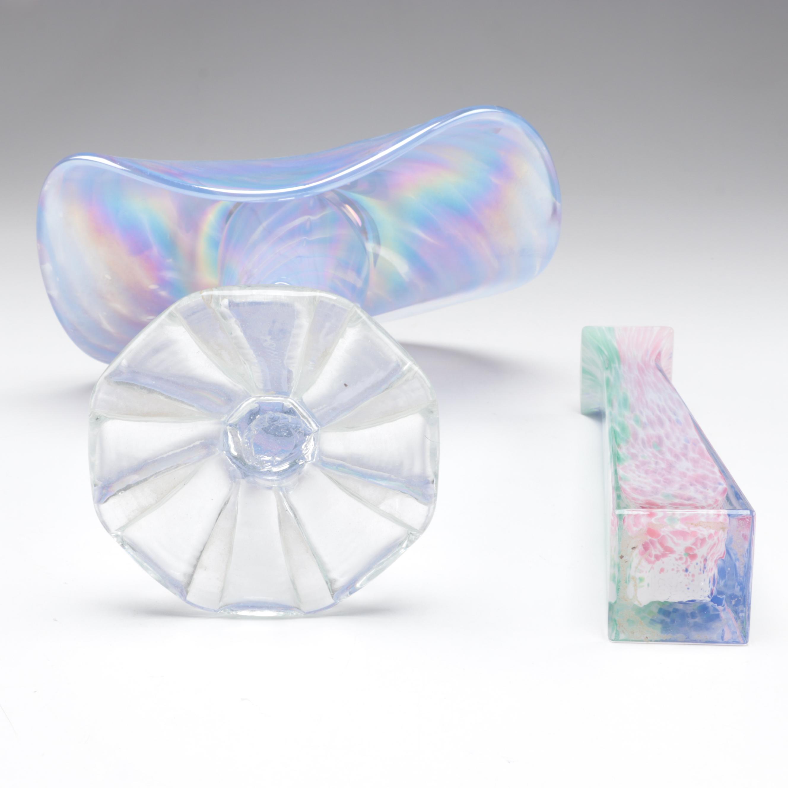 Joe Deanda Iridescent JackinthePulpit Art Glass Vase with Other Vase