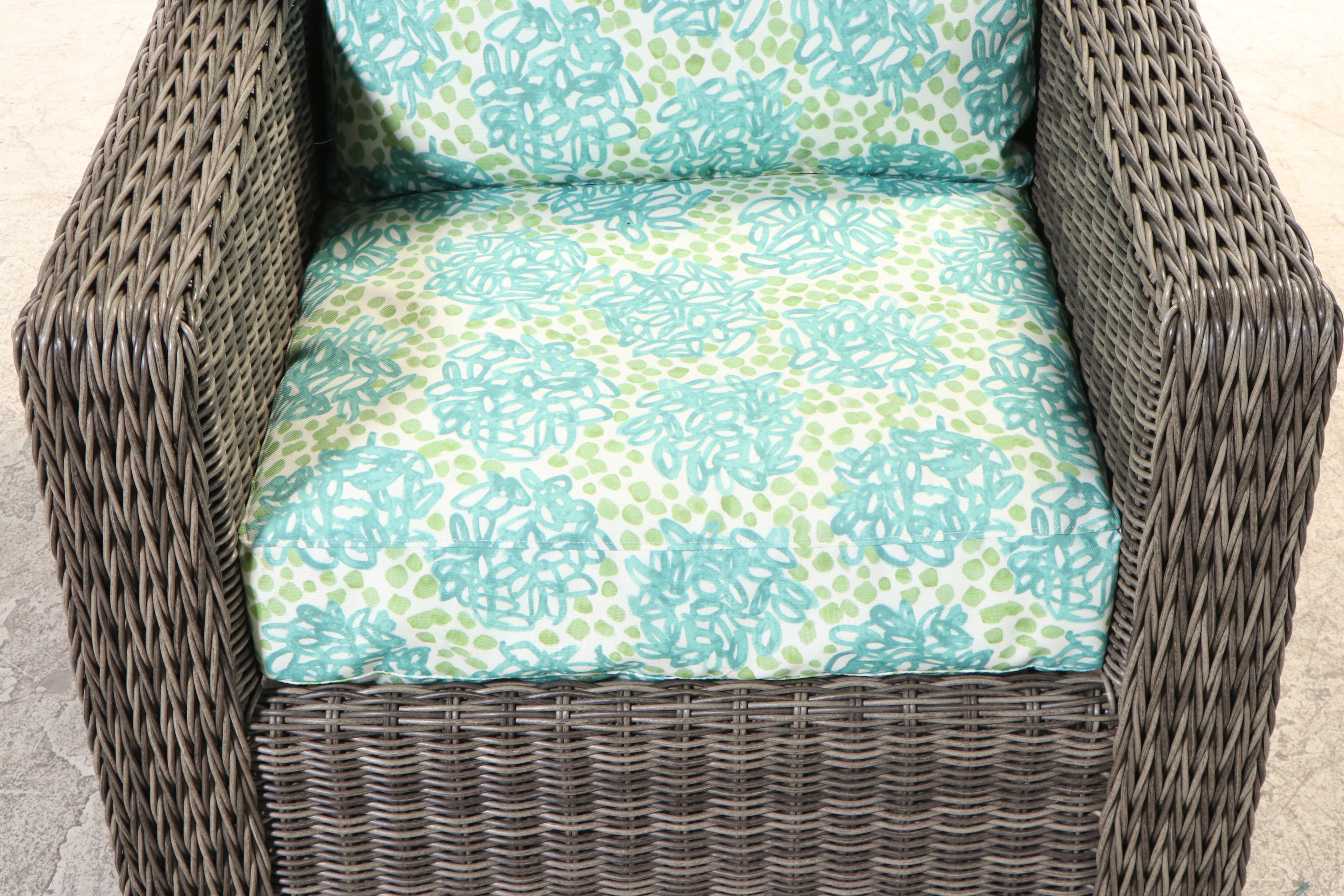 Wicker Patio Lounge Chair with Bassett Cushions and Leafbay Cover EBTH