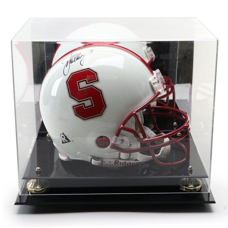 Stanford University John Elway Signed Riddell Football Helmet in Display Case