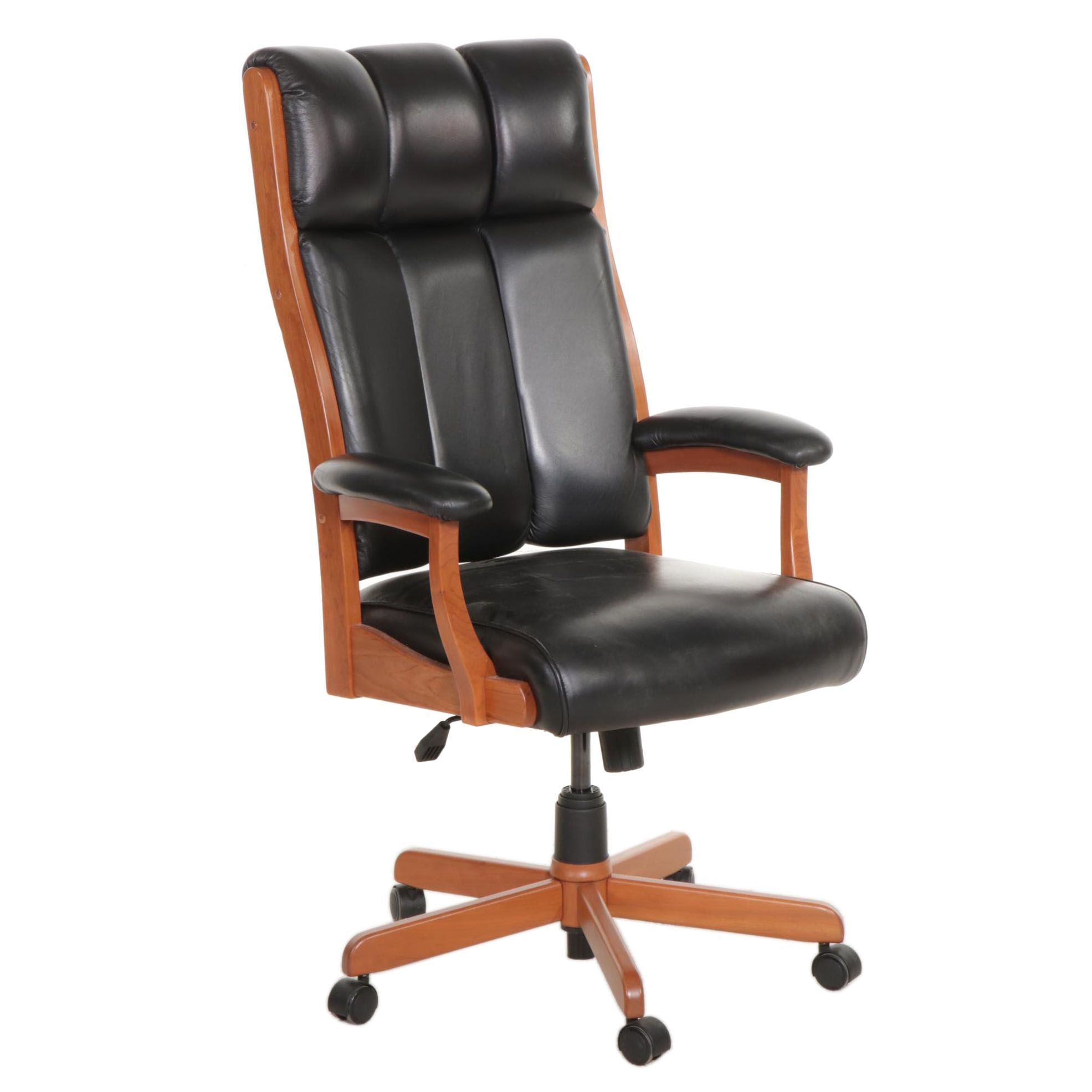 Buckeye Rocker Black Leather Upholstered Cherry Office Chair EBTH