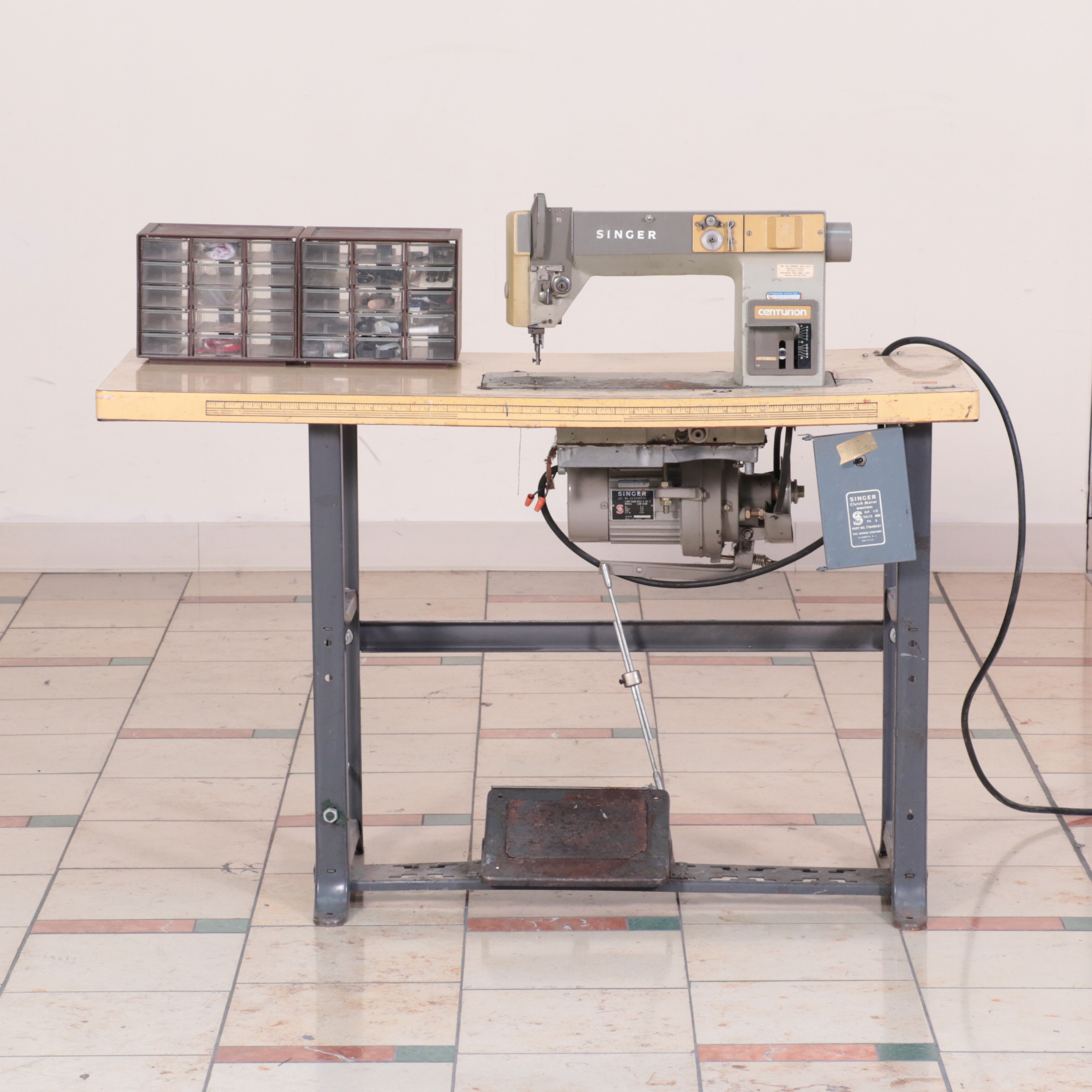 Singer Centurion Industrial Sewing Machine With Workbench, Notions EBTH