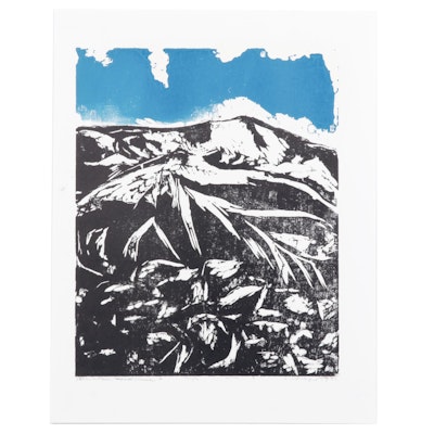 Sidney Chafetz Woodcut "Mountain Landscape," 1971