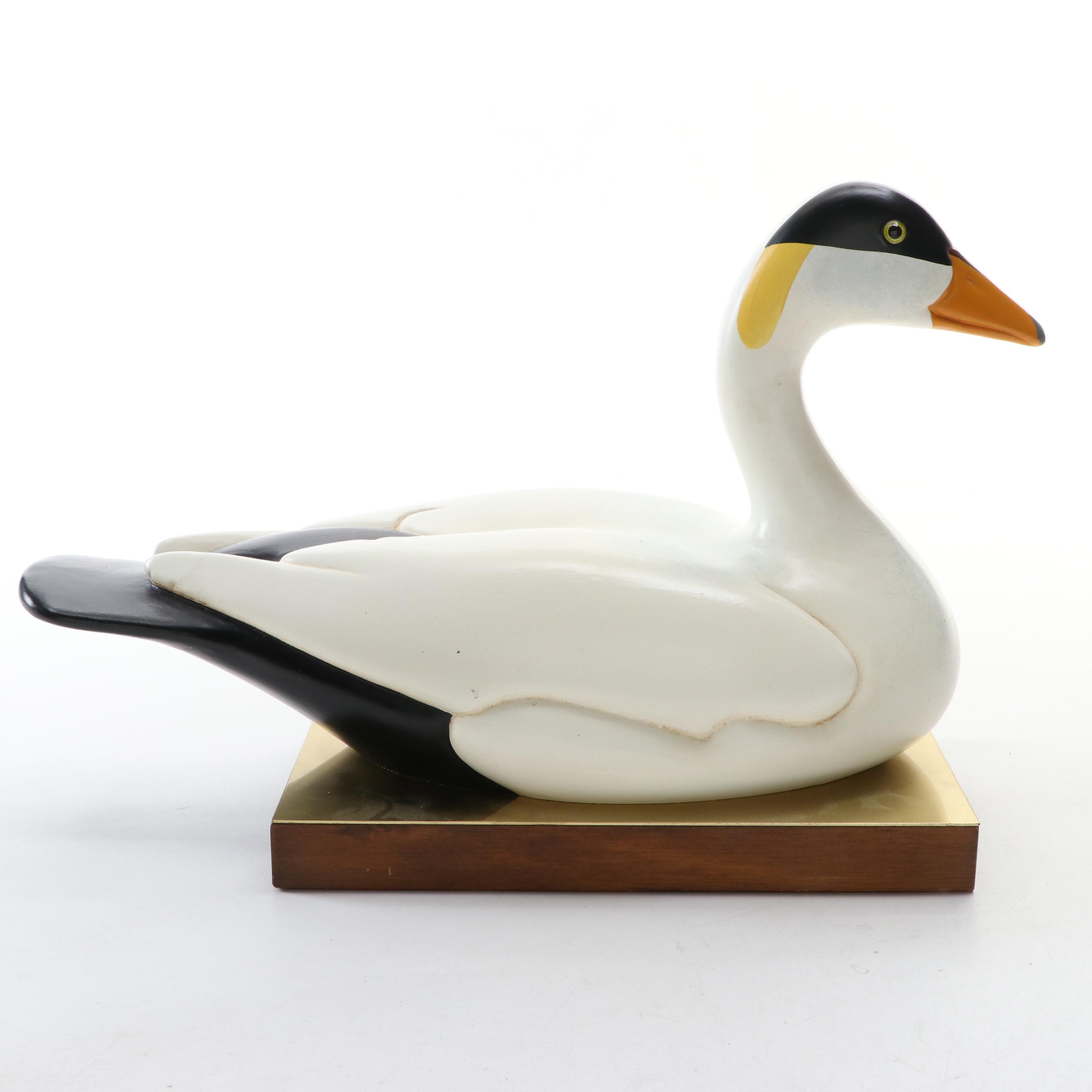 HandPainted Carved Wooden Eider Drake Duck Decoy on Base EBTH