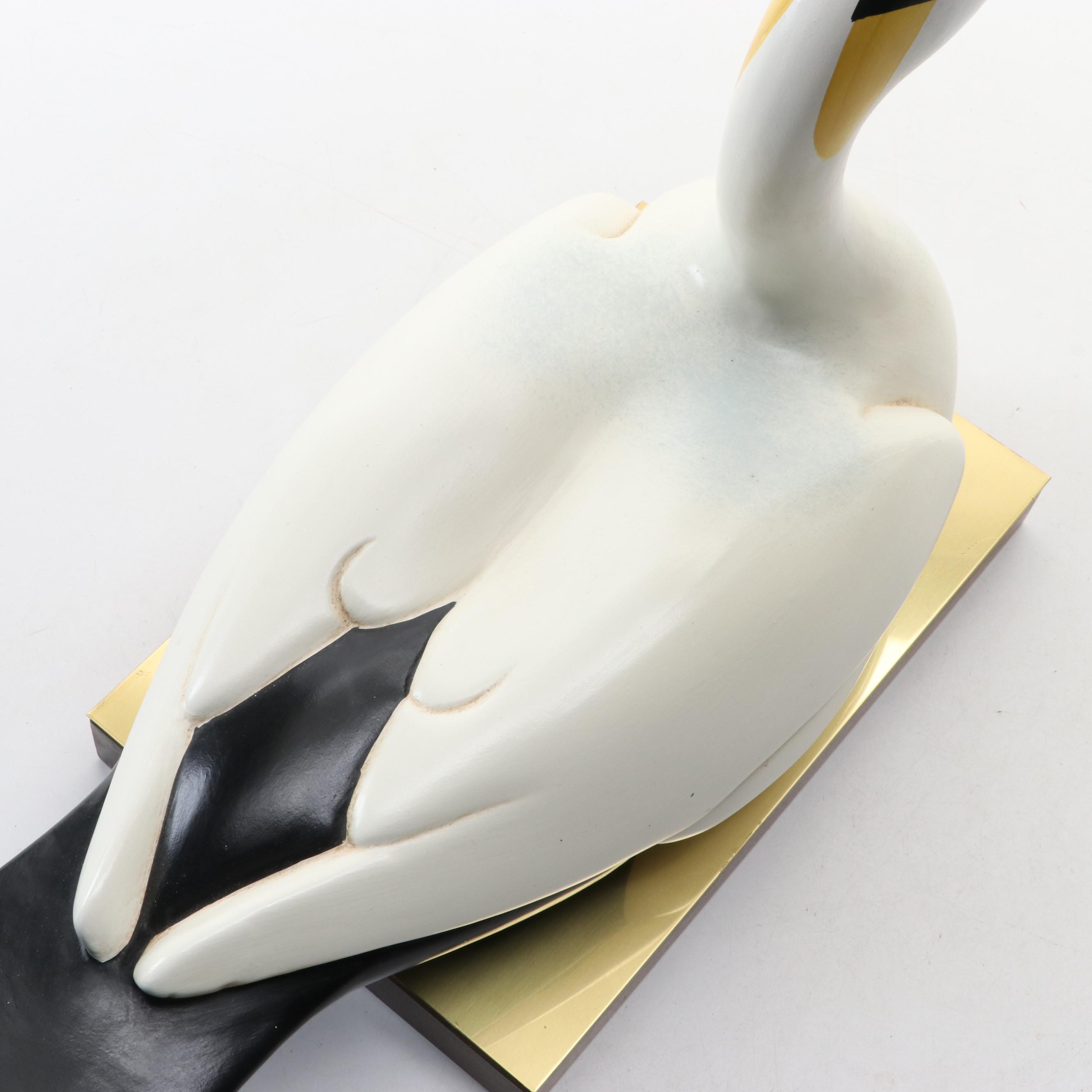 HandPainted Carved Wooden Eider Drake Duck Decoy on Base EBTH