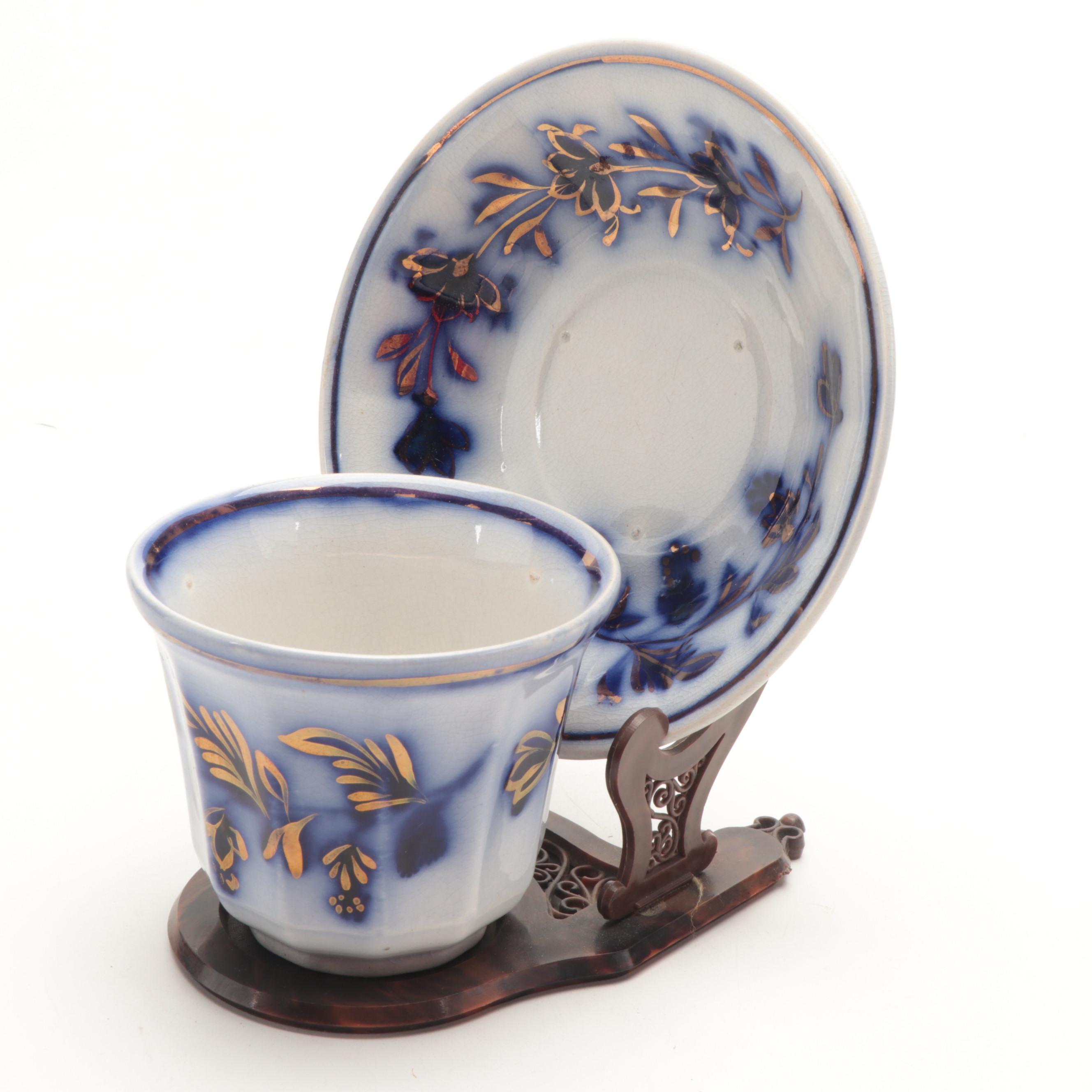 Ridgways "Humphrey's Clock" Pitcher with Other English Flow Blue Tableware EBTH