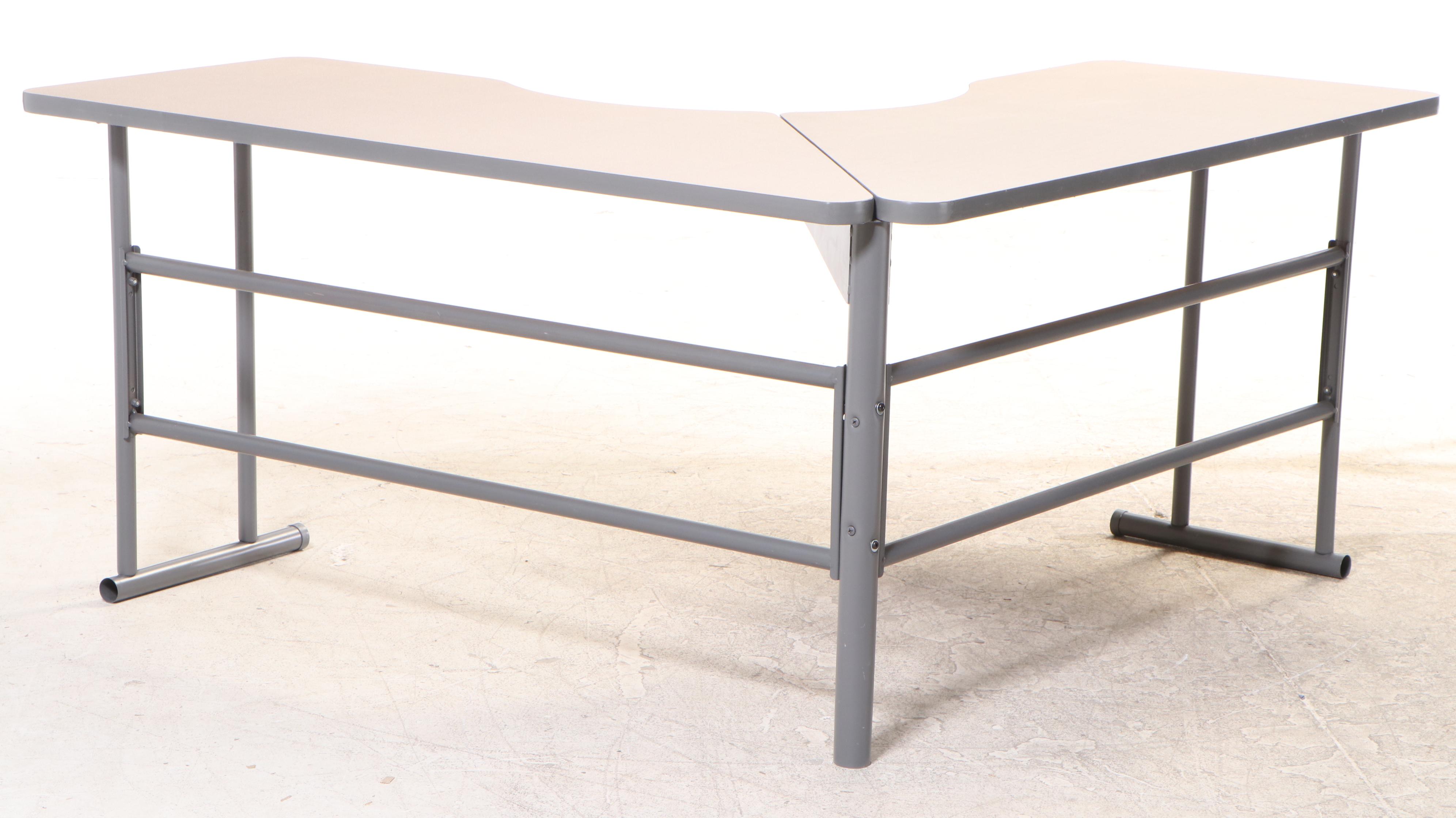 Laminate Corner Work Table on Tubular Metal Base EBTH