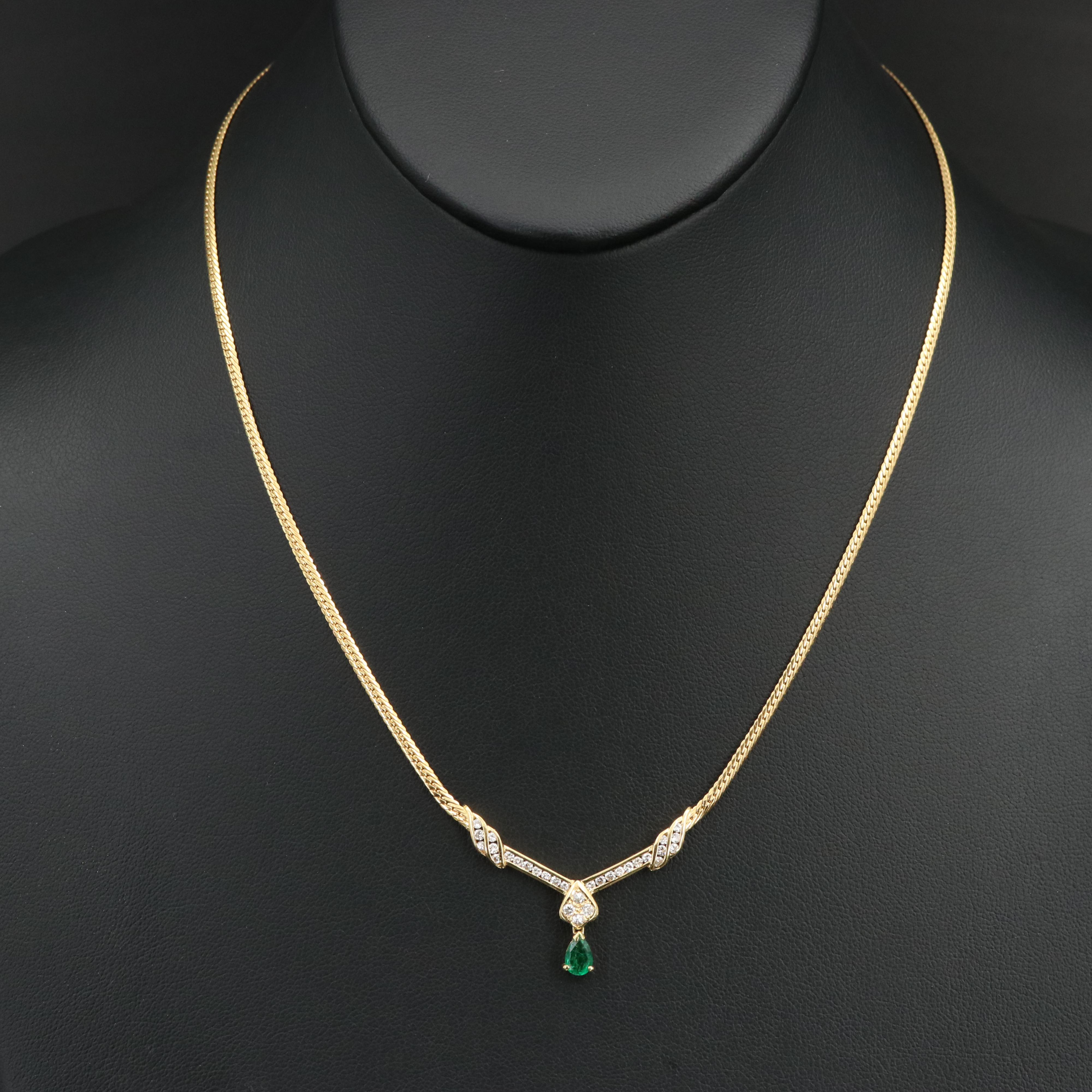 18K Emerald and Diamond Herringbone Necklace EBTH