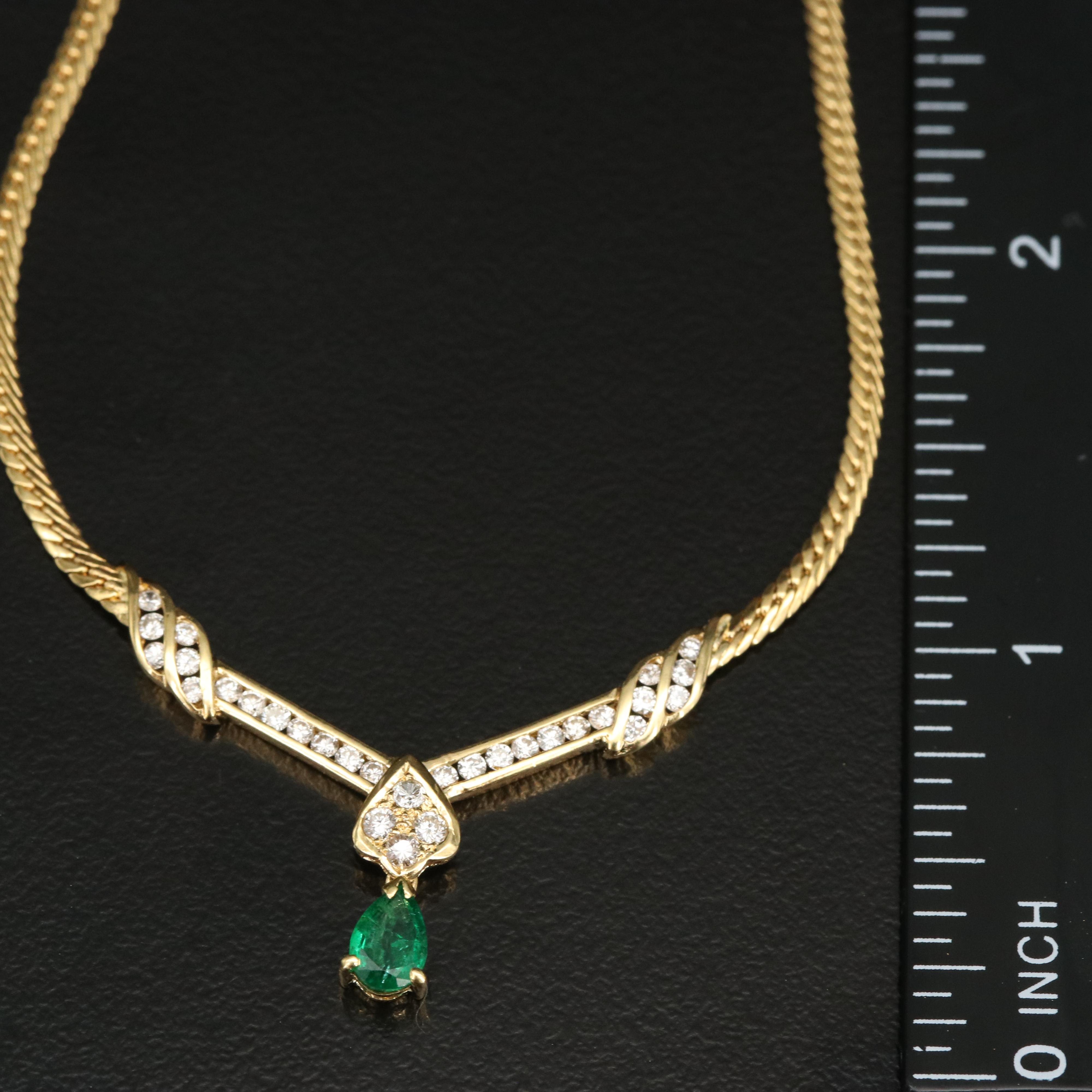 18K Emerald and Diamond Herringbone Necklace EBTH
