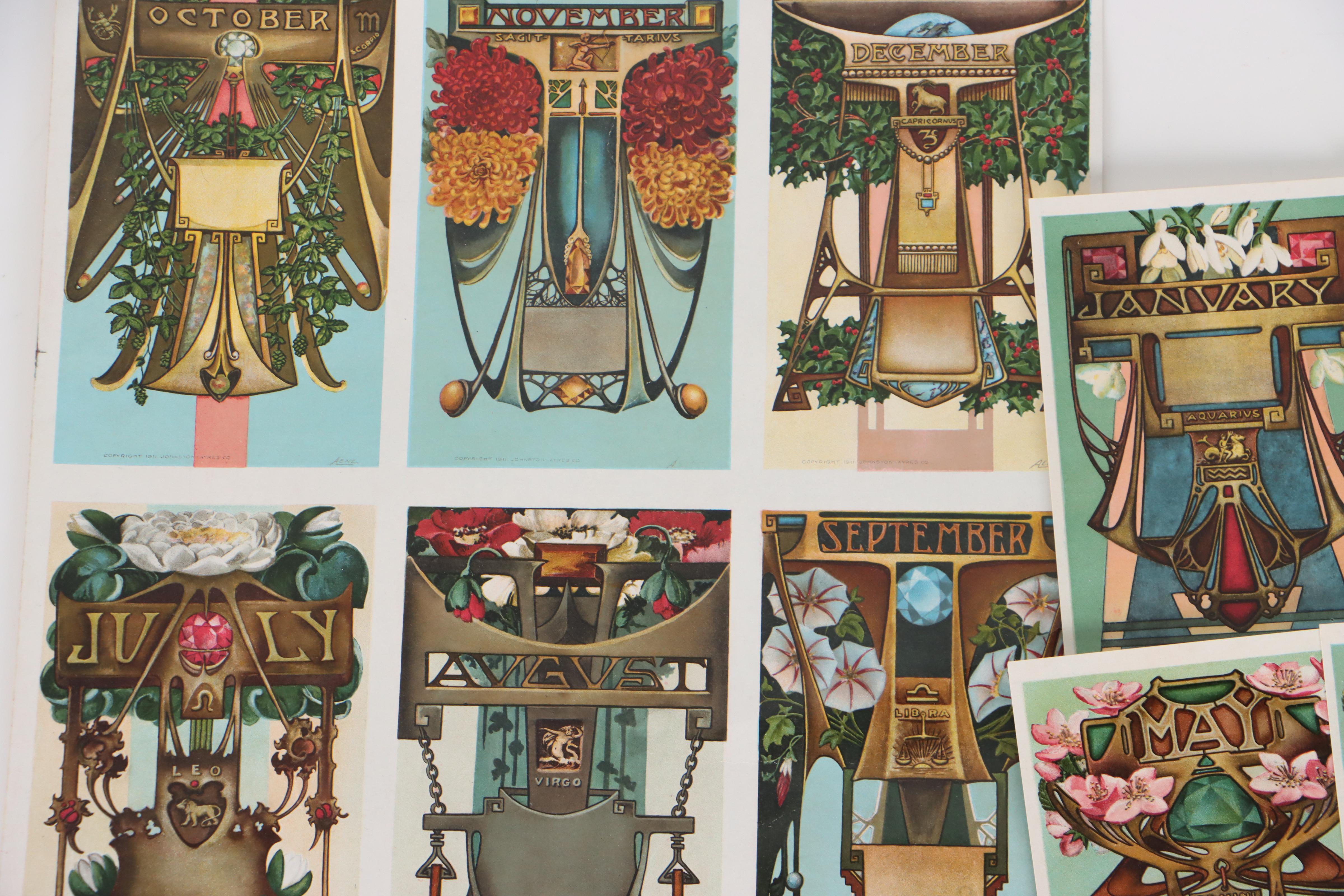 Art nouveau monthly zodiac sign postcards early 20th century ebth