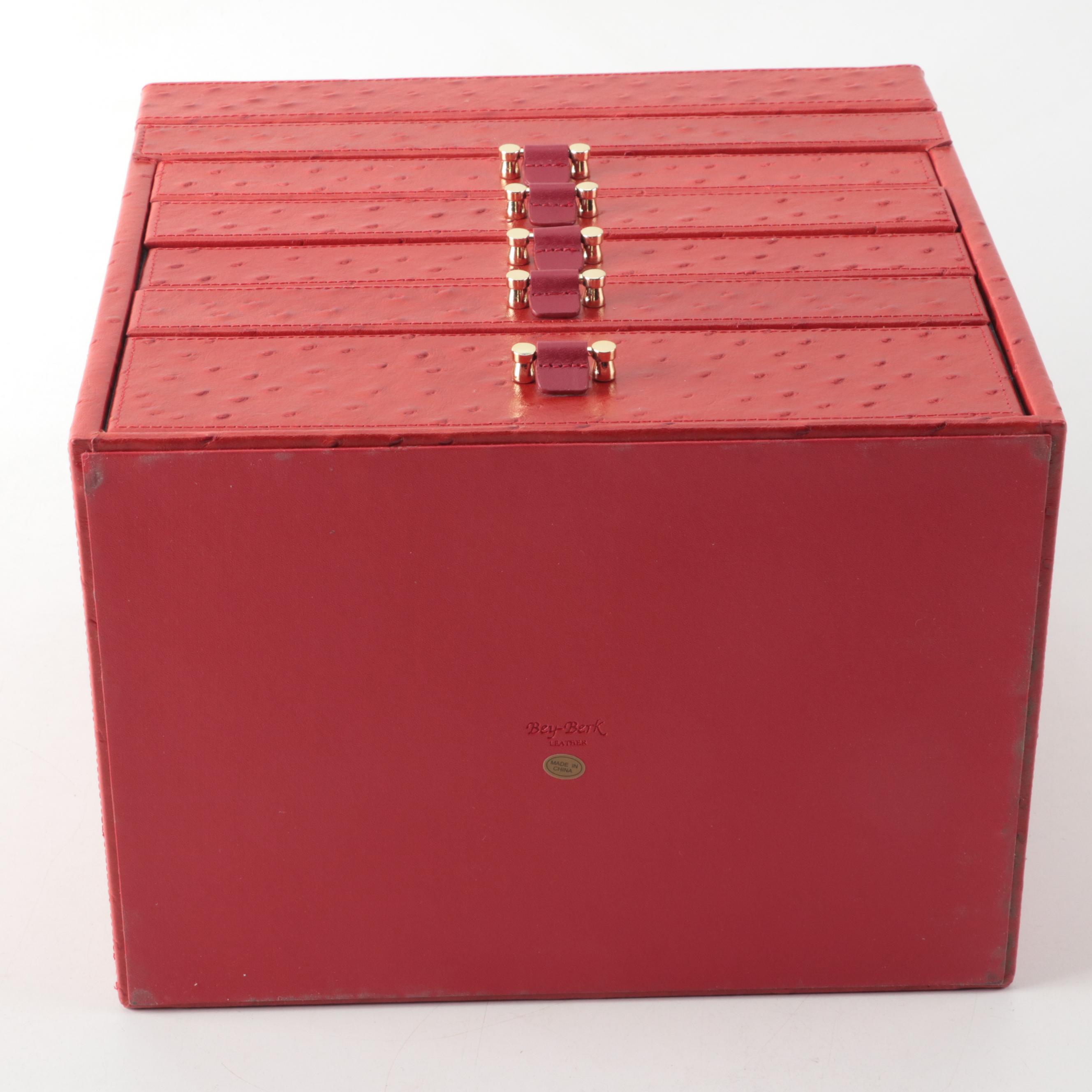 BeyBerk Ostrich Embossed Leather Jewelry Organizer Chest EBTH