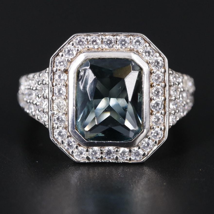 Sterling Silver Topaz and Cubic Zirconia Ring