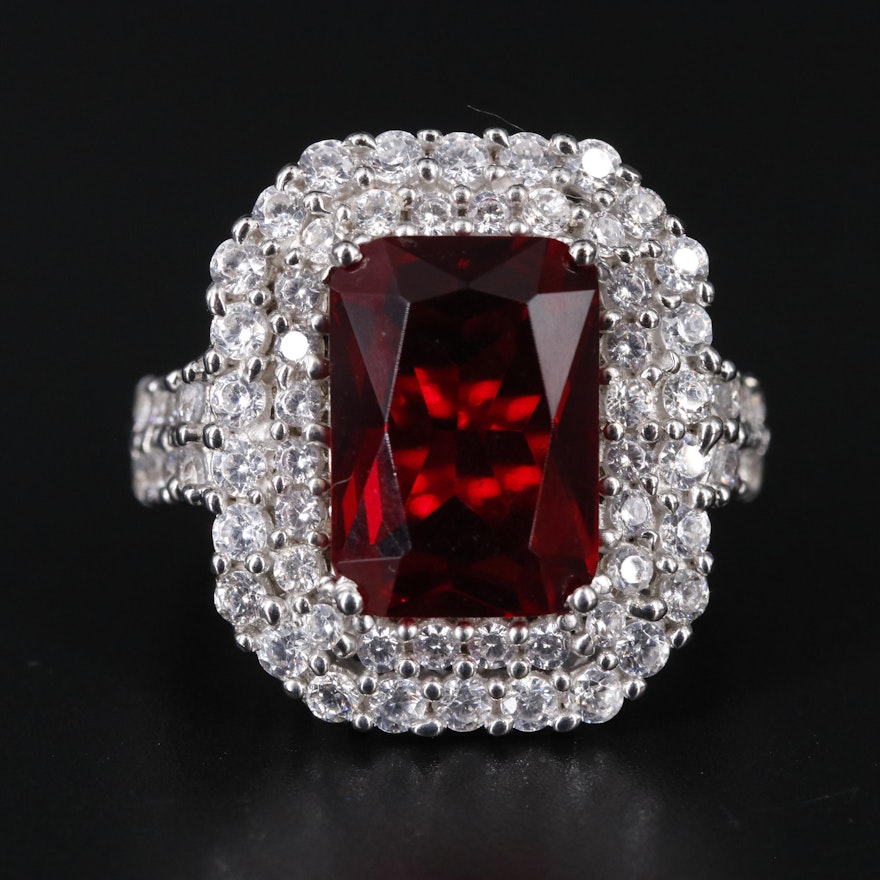 Sterling Silver Ruby and Cubic Zirconia Ring