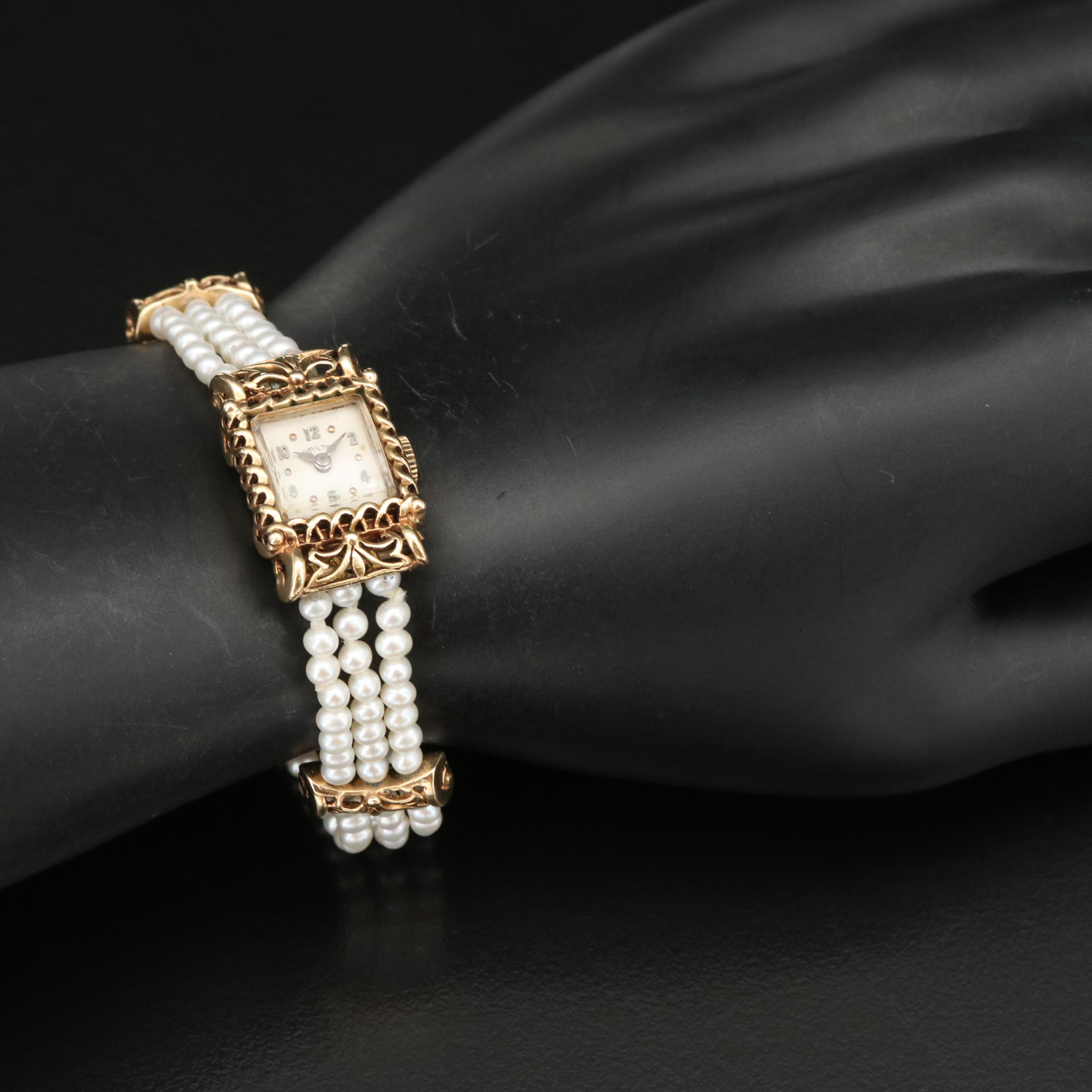 14K Gruen Case with Hamilton Movement and Dial, Custom Case and Pearl