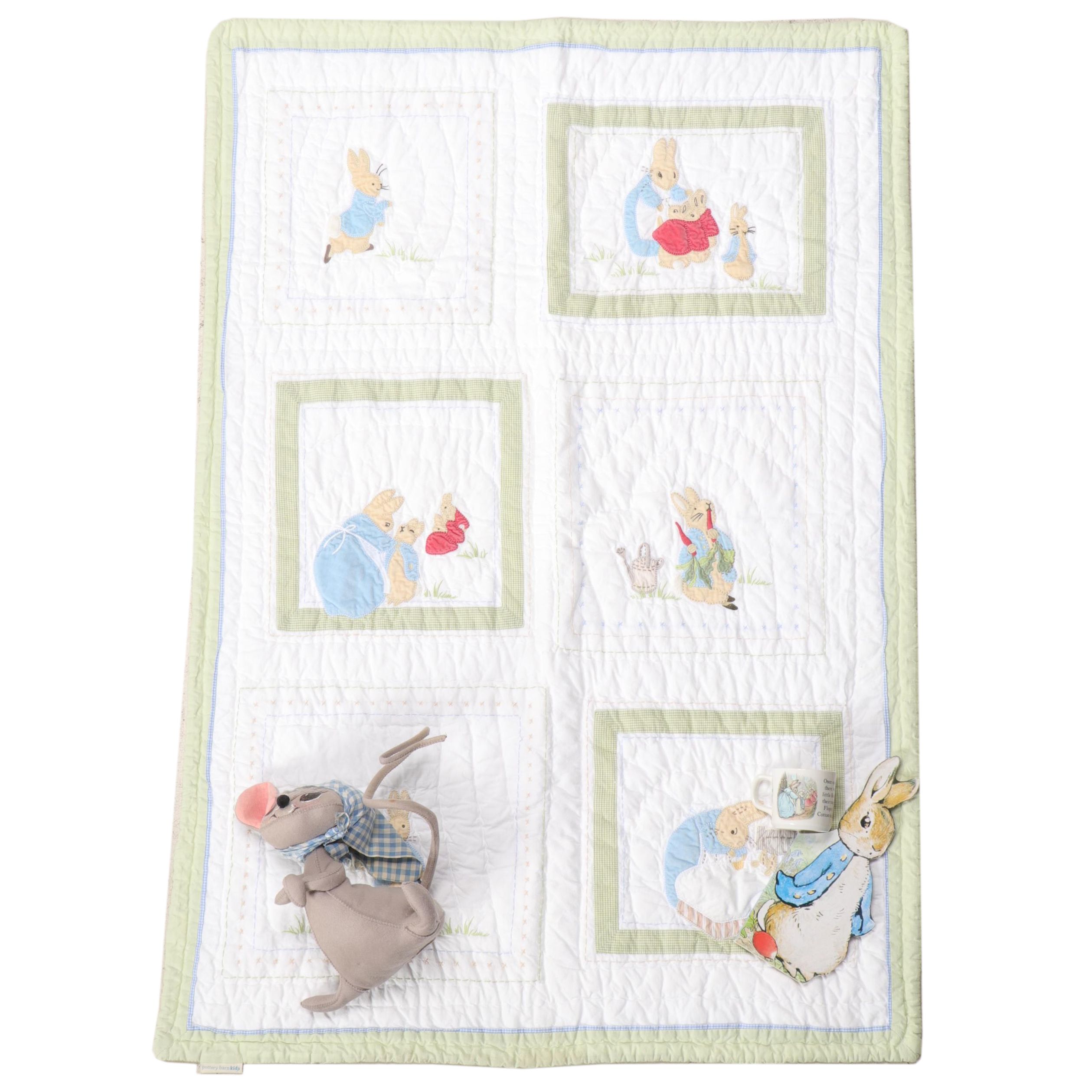 Pottery Barn Kids Peter Rabbit Crib Quilt with Peter Rabbit Book and