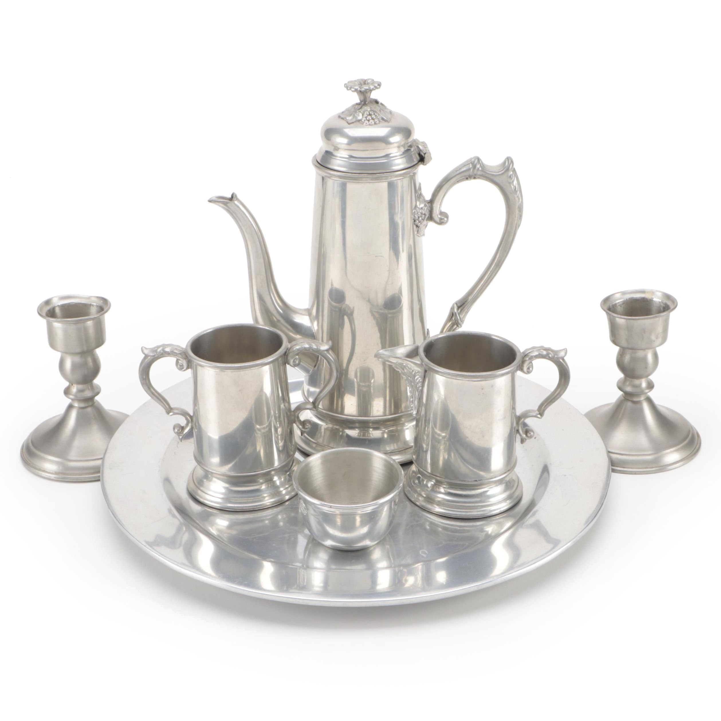 Wilton Armetale Serving Tray with Assorted Pewter Serveware and Candle