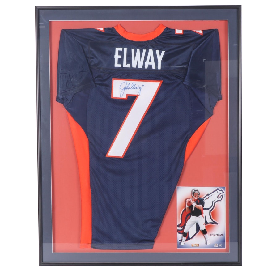 Denver Broncos John Elway Signed Framed Football Jersey With Giclée Print