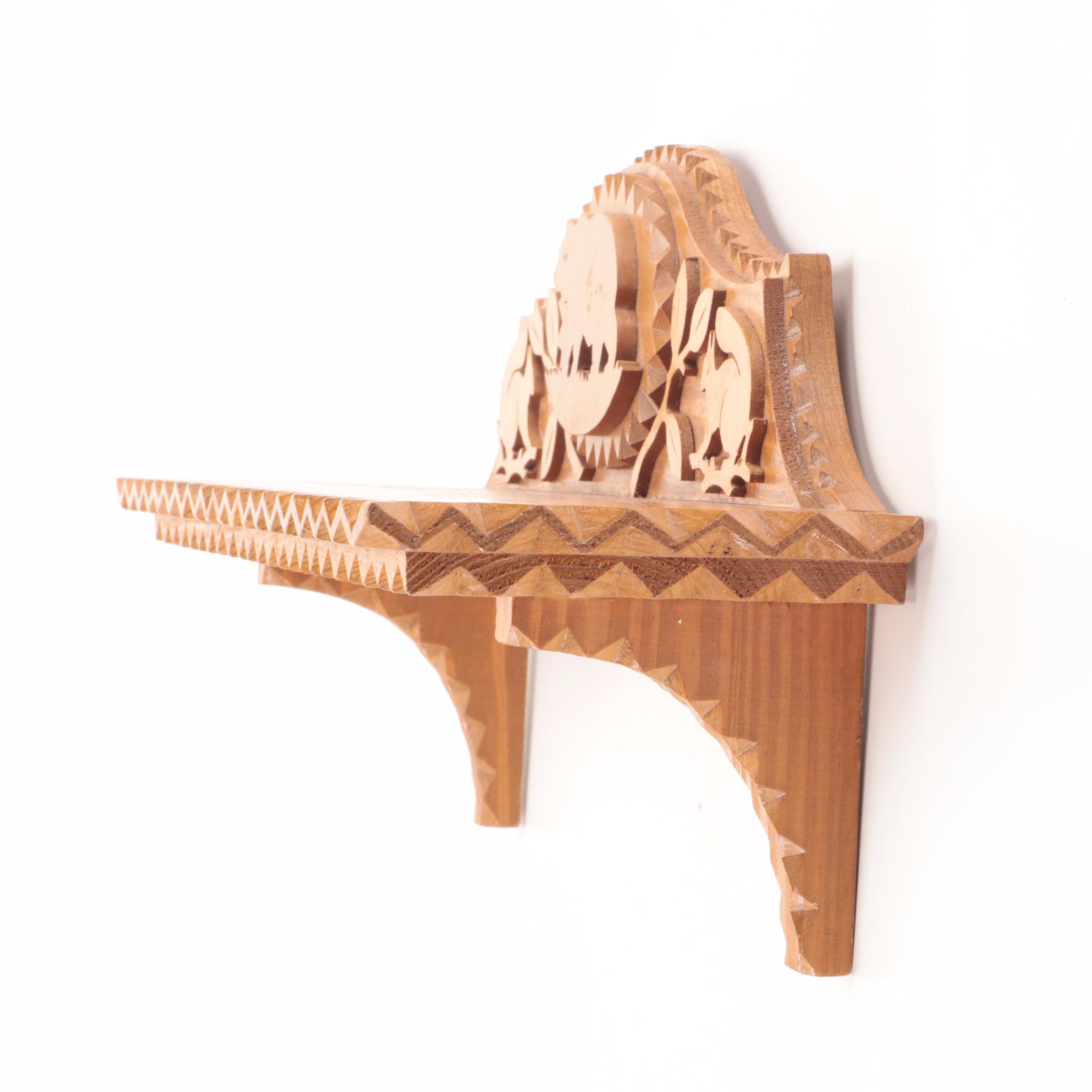 Handmade Notch Carved Wooden Wall Shelf EBTH