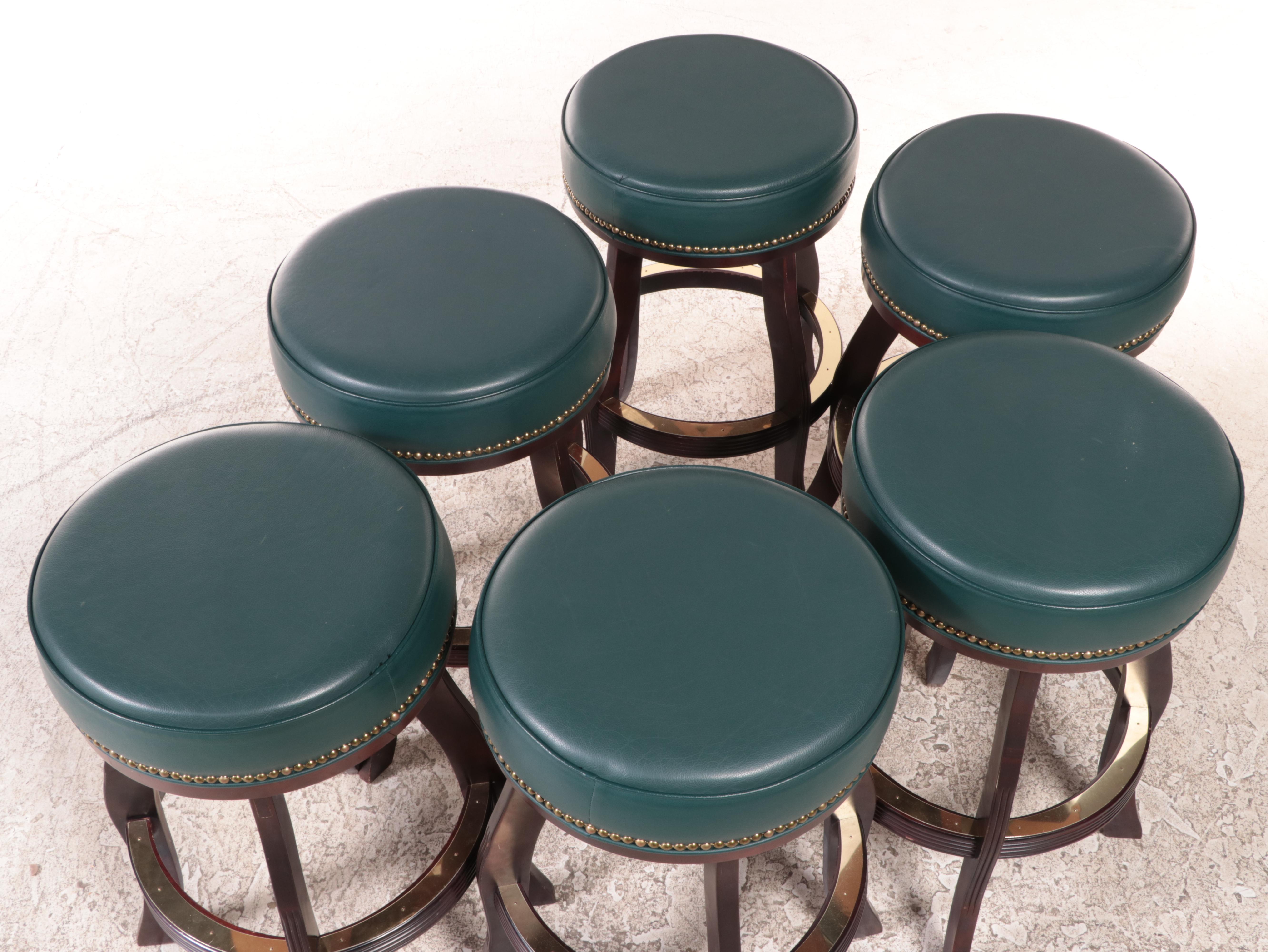 Six Beach Mfg. MahoganyStained and Green FauxLeather Swivel Bar