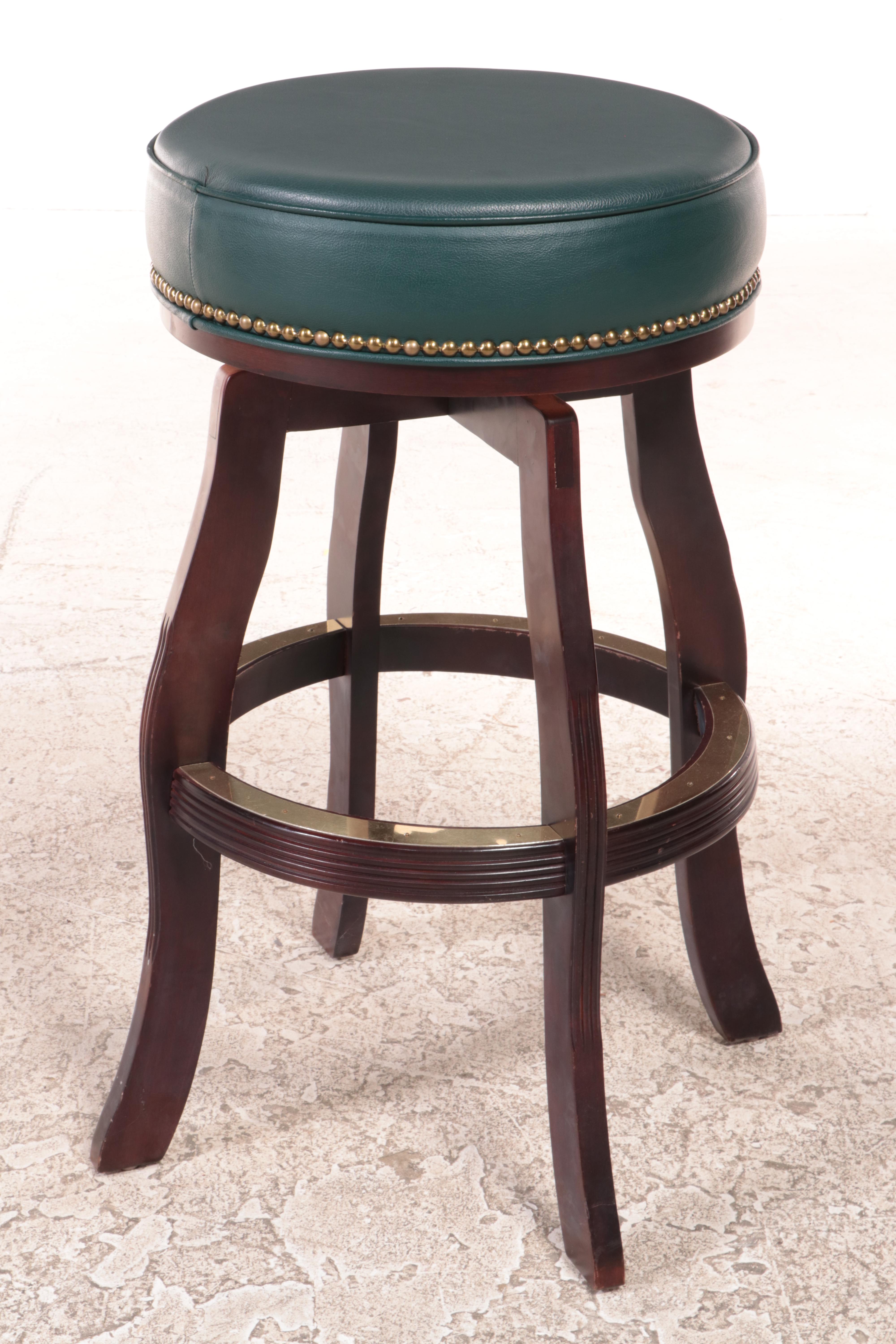 Six Beach Mfg. MahoganyStained and Green FauxLeather Swivel Bar