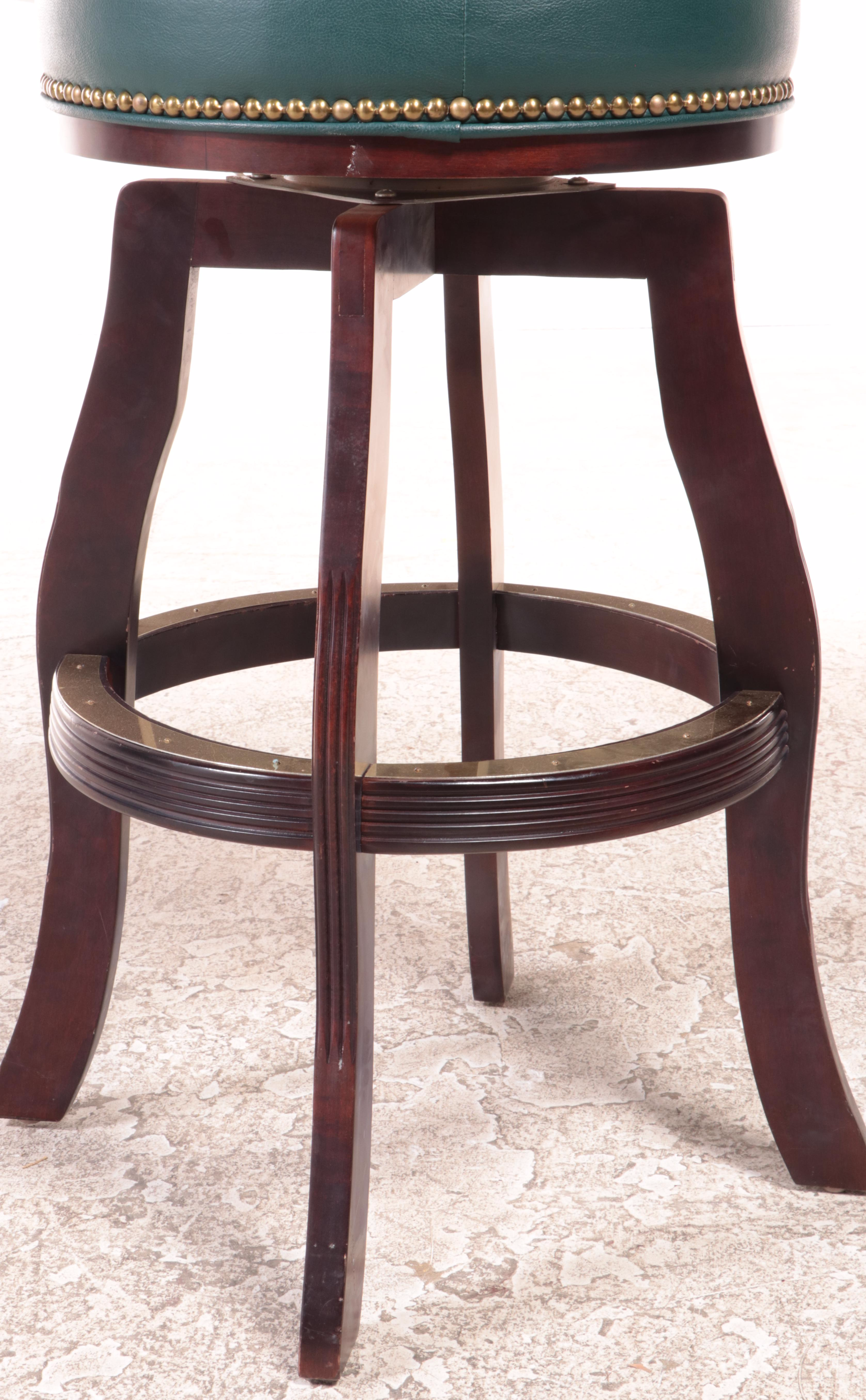 Six Beach Mfg. MahoganyStained and Green FauxLeather Swivel Bar