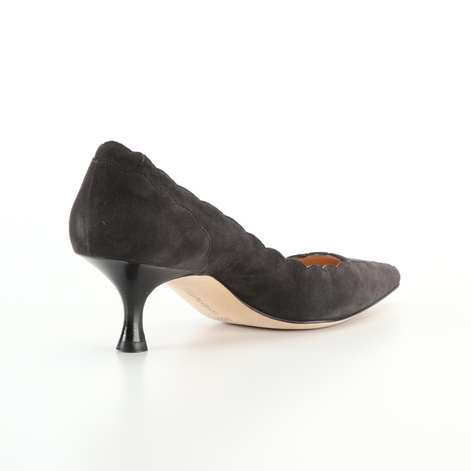 Manolo Blahnik Srila Scalloped Low Heel Pumps in Black Suede EBTH