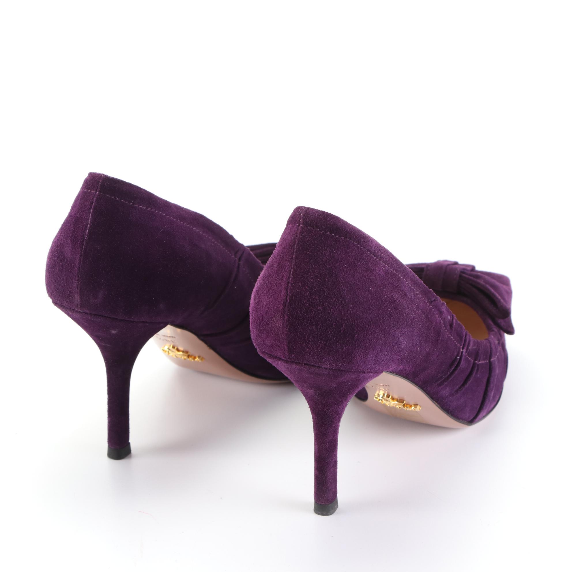 Prada Bow Pumps in Aubergine Suede EBTH