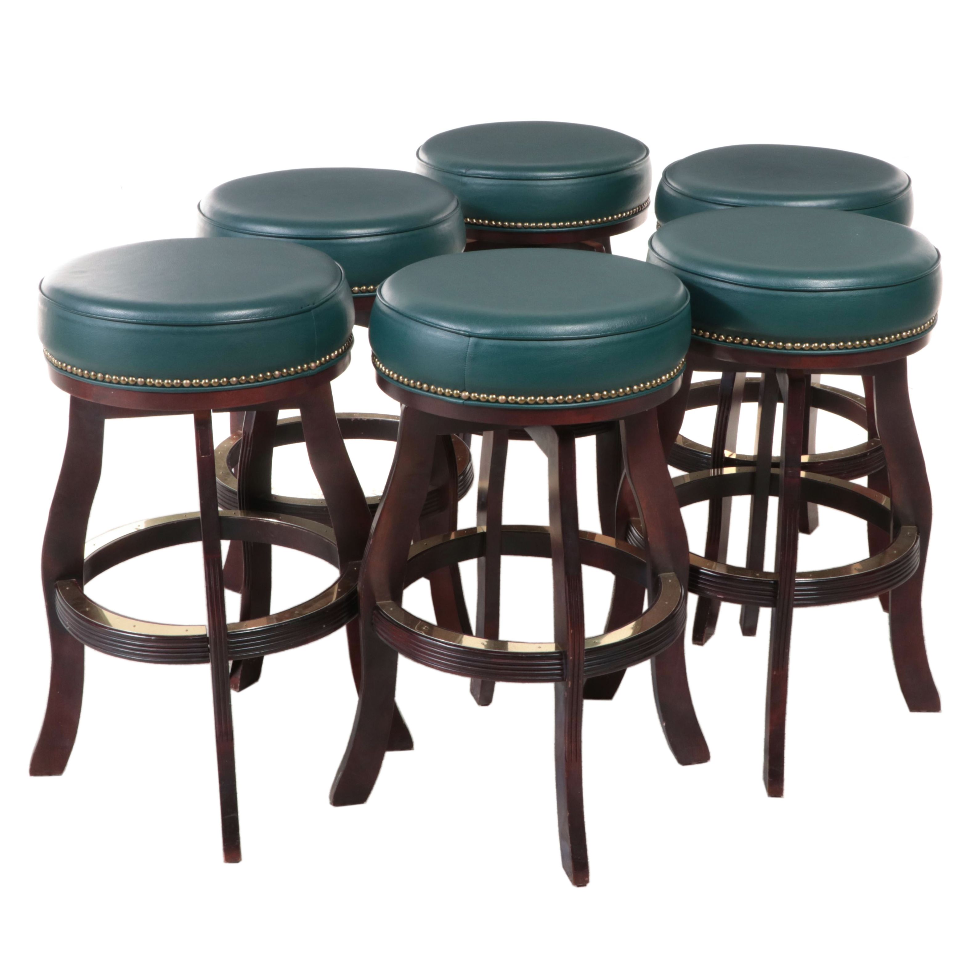 Six Beach Mfg. MahoganyStained and Green FauxLeather Swivel Bar