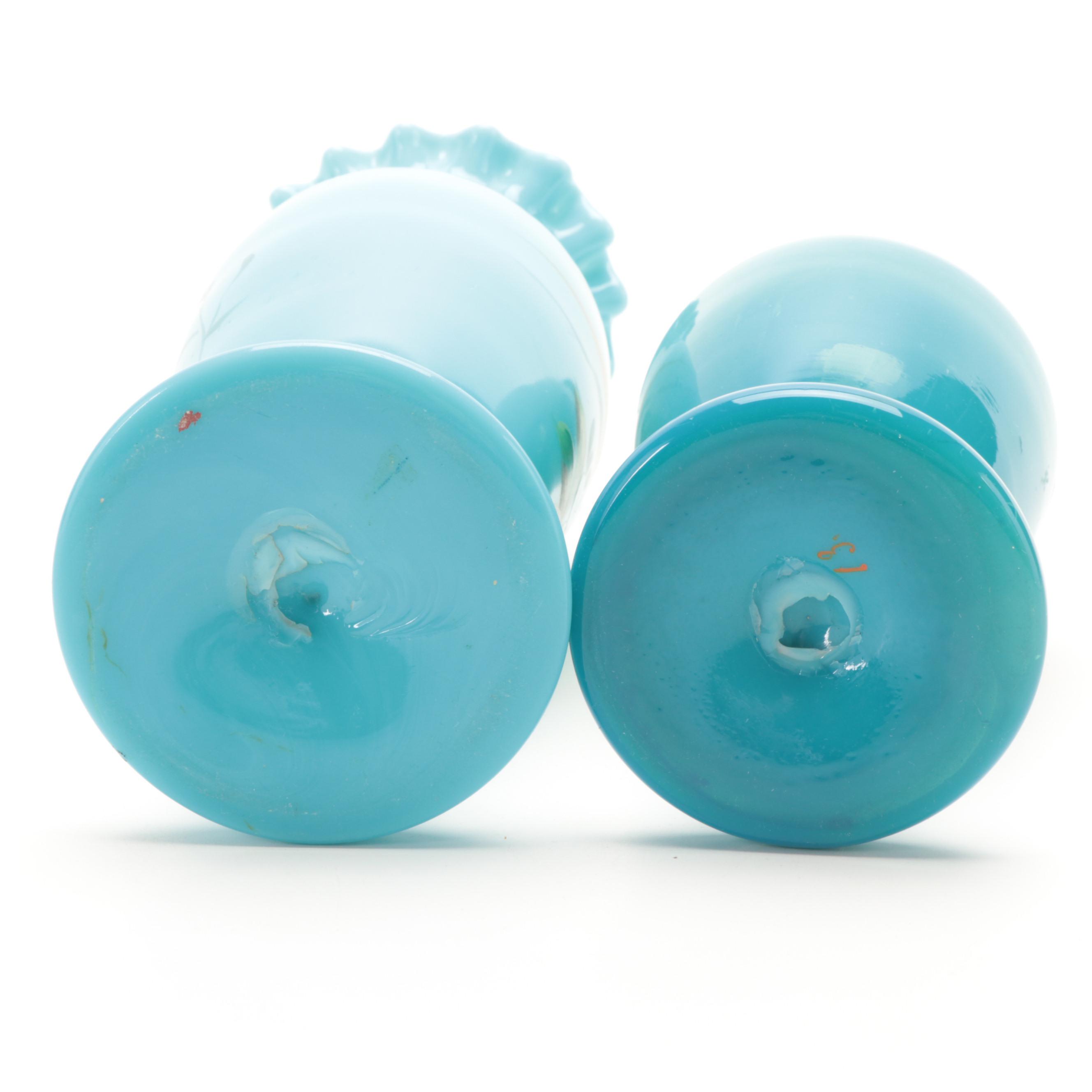 Victorian English Bristol Glass Vases, Late 19th/ Early 20th Century EBTH