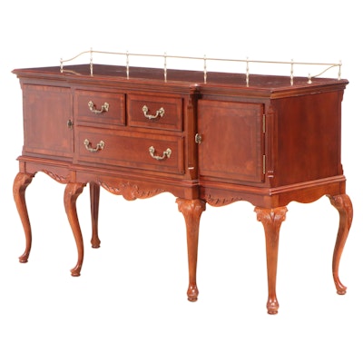 Queen Anne Style Wood Sideboard with Brass Gallery, Late 20th Century