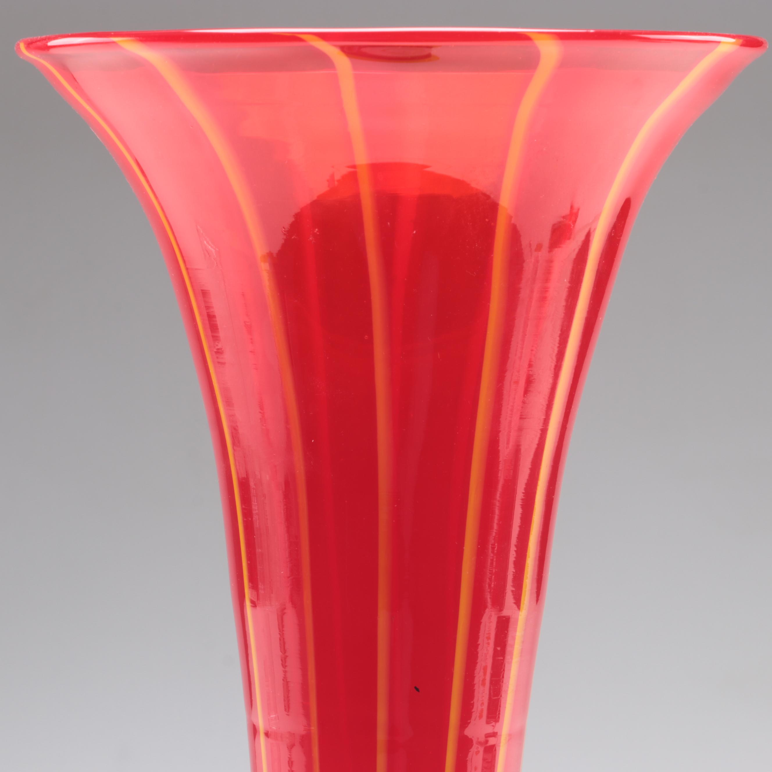 Blown Multicolor Footed Art Glass Trumpet Vase EBTH