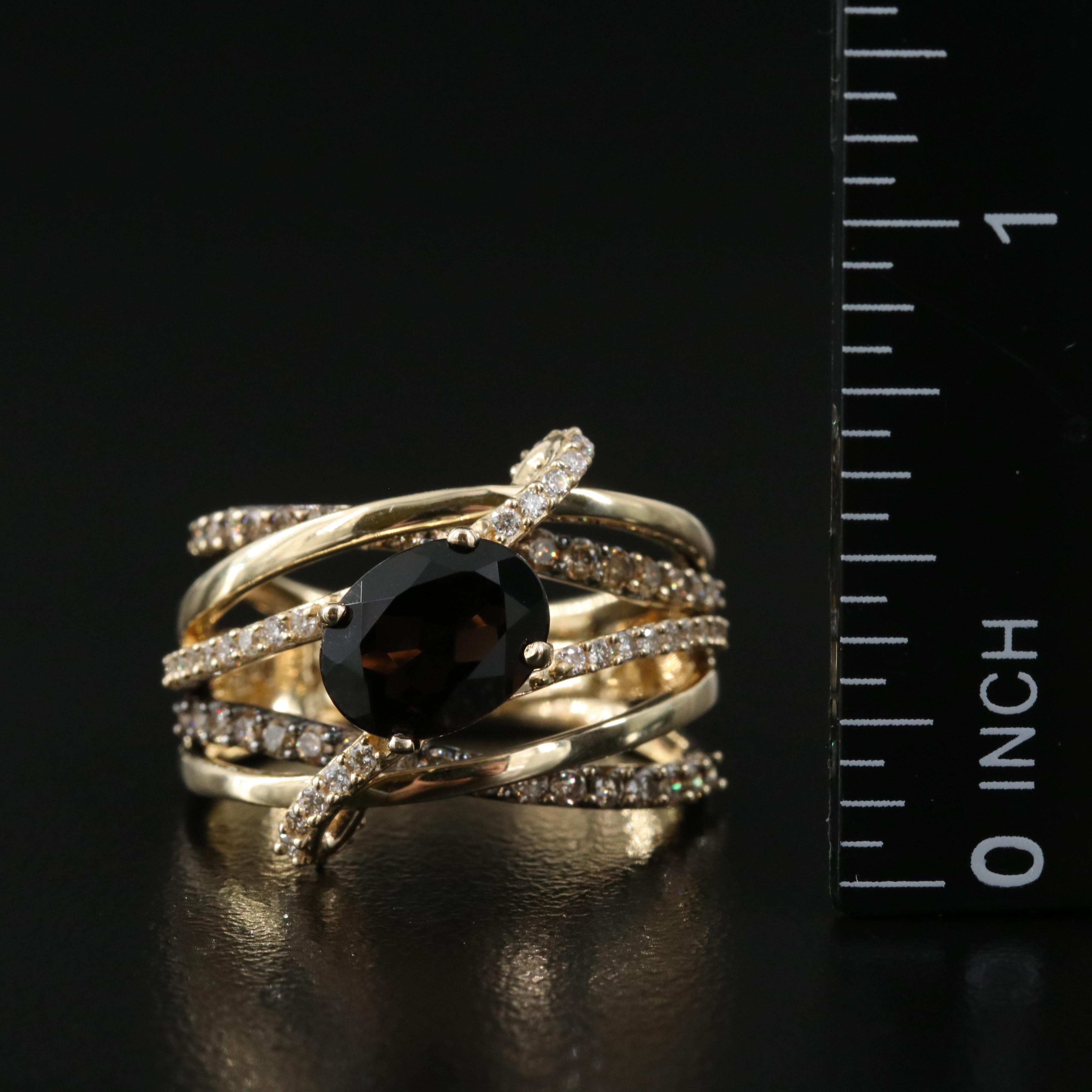 Le Vian 14K Smoky Quartz and Diamond High Low Ring EBTH