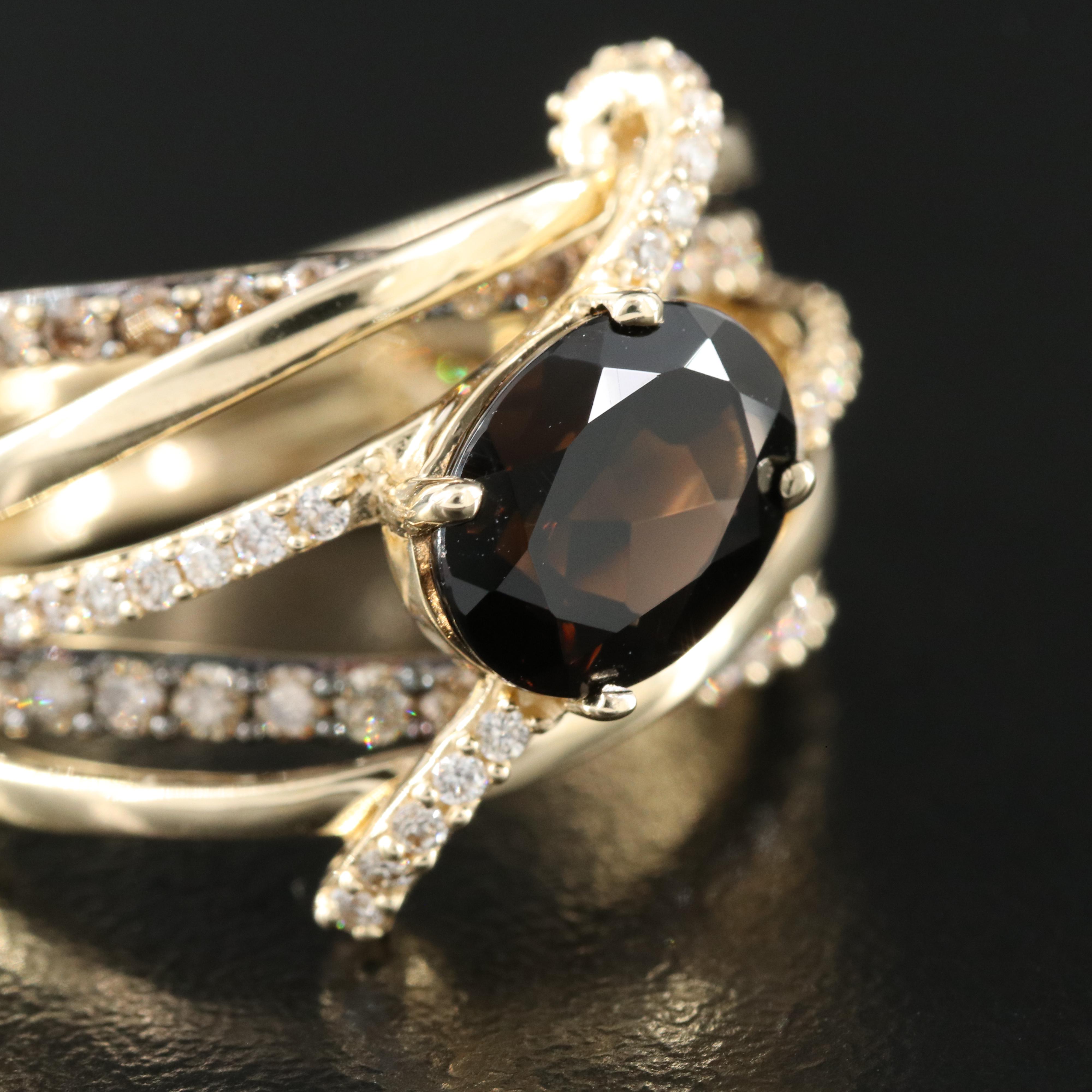 Le Vian 14K Smoky Quartz and Diamond High Low Ring EBTH