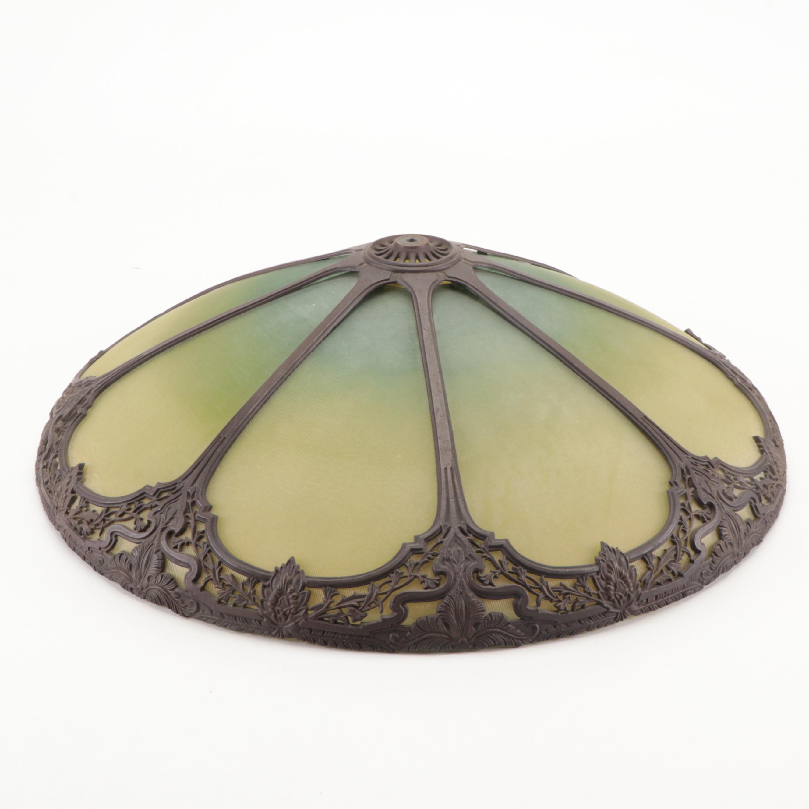 Arts and Crafts Style Cast Iron Table Lamp with Metal Overlay Ribbed