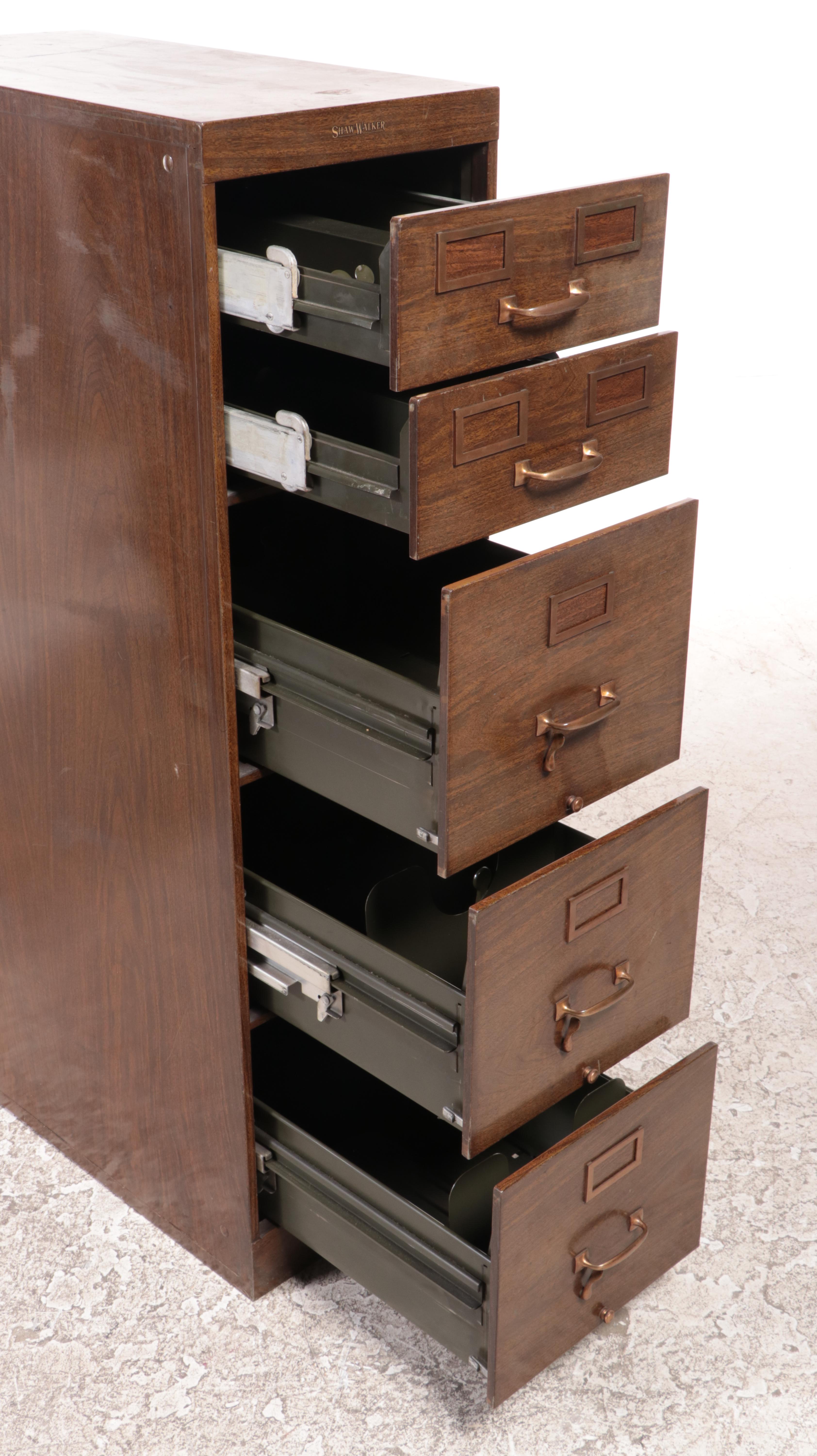ShawWalker WalnutGrained Metal FiveDrawer File Mid20th