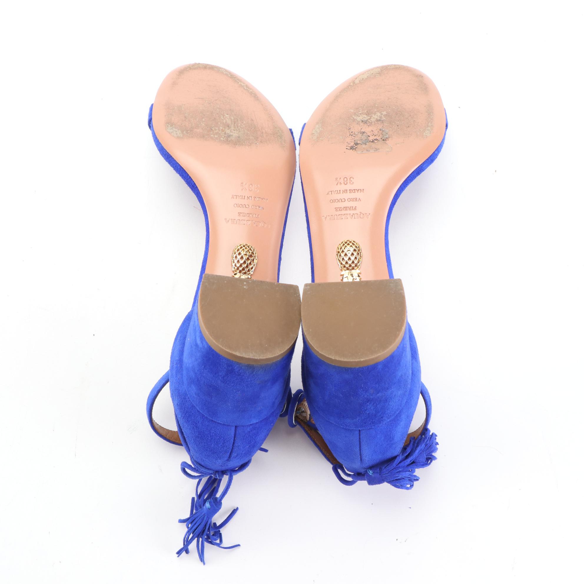 Aquazzura Ankle Strap Dress Sandals with Tassel in Blue Suede EBTH
