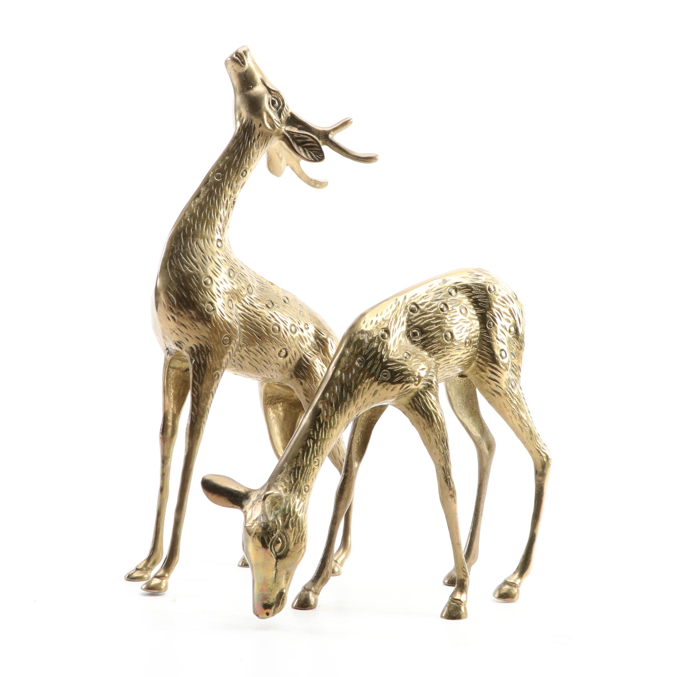 Brass Buck and Doe Deer Figurines EBTH