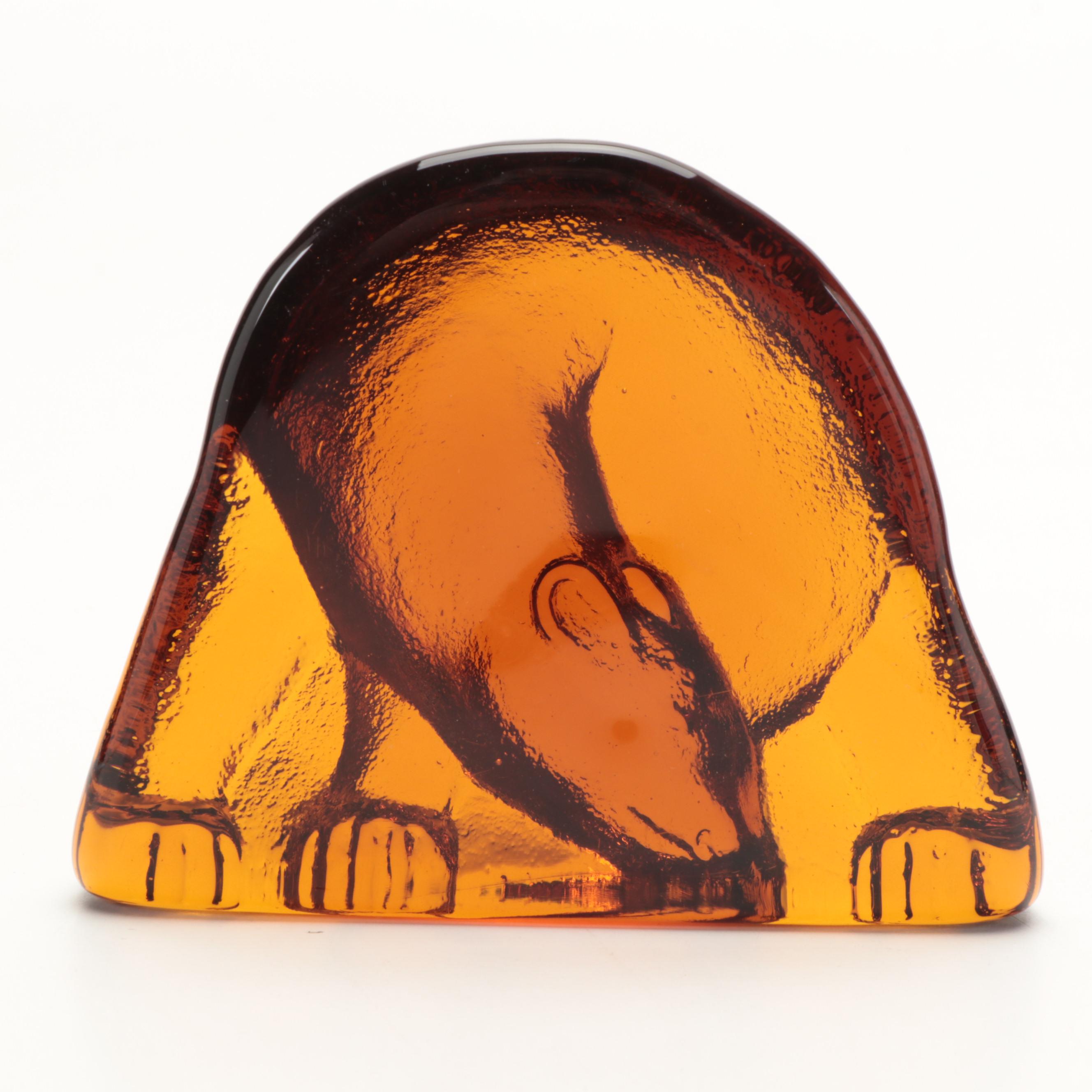 Blenko Amber Bear Glass Bookends EBTH
