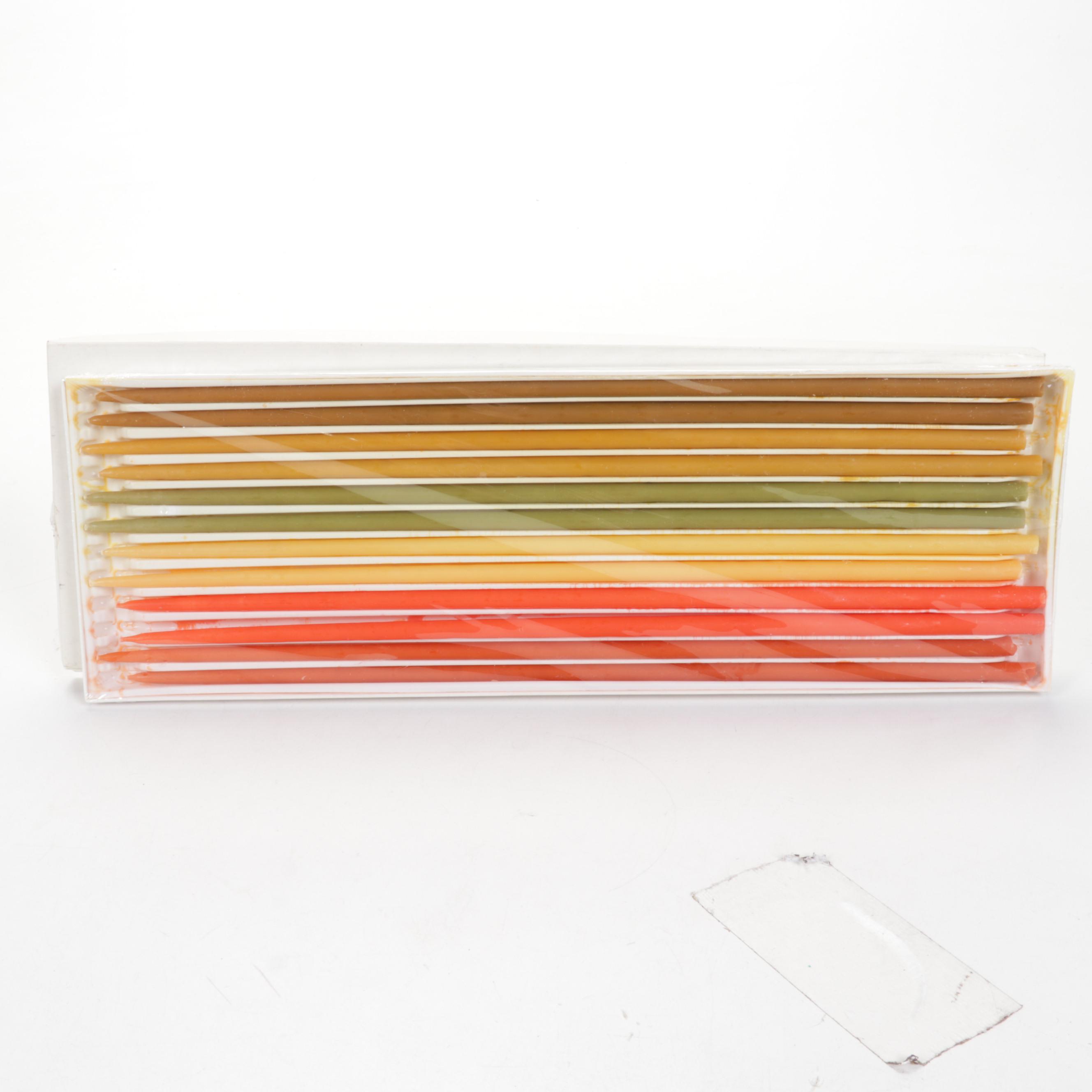 Olive Green Stemware Needlepoint Footstools and Tapered Candlesticks EBTH