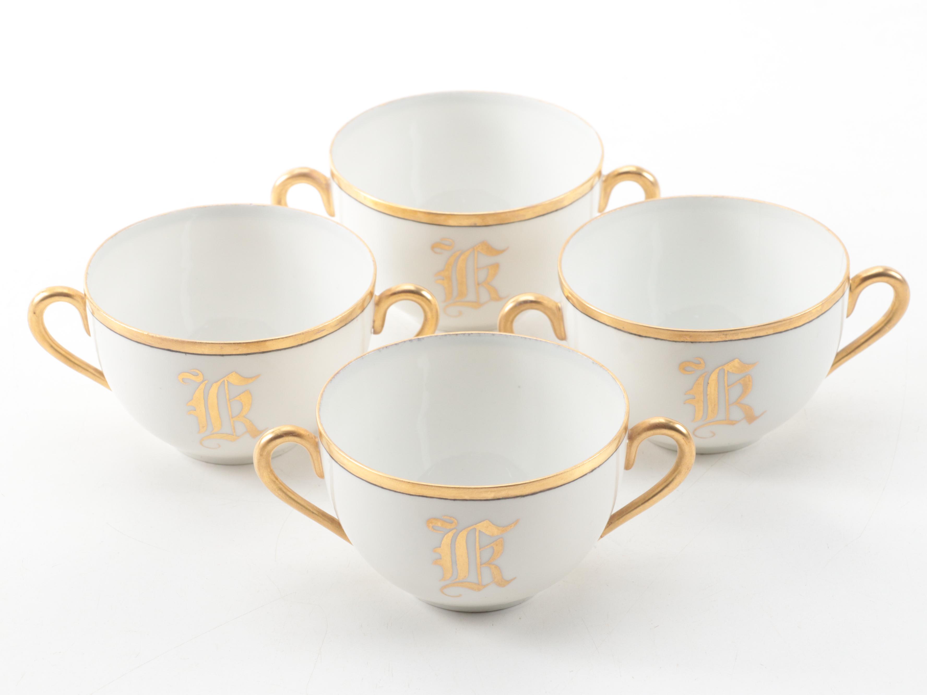 Porcelain Bouillon Soup Bowls with Other Teacups and Custard Bowl EBTH
