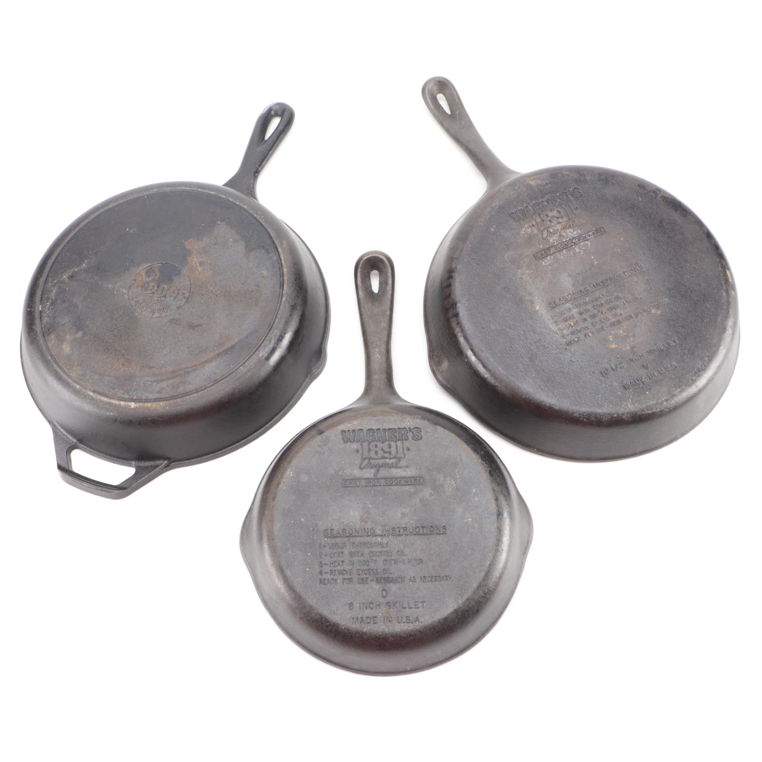 Le Creuset Cast Iron Griddle with Lodge and Wagner Cast Iron Skillets