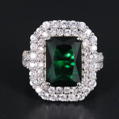 Sterling Silver Emerald and Cubic Zirconia Ring
