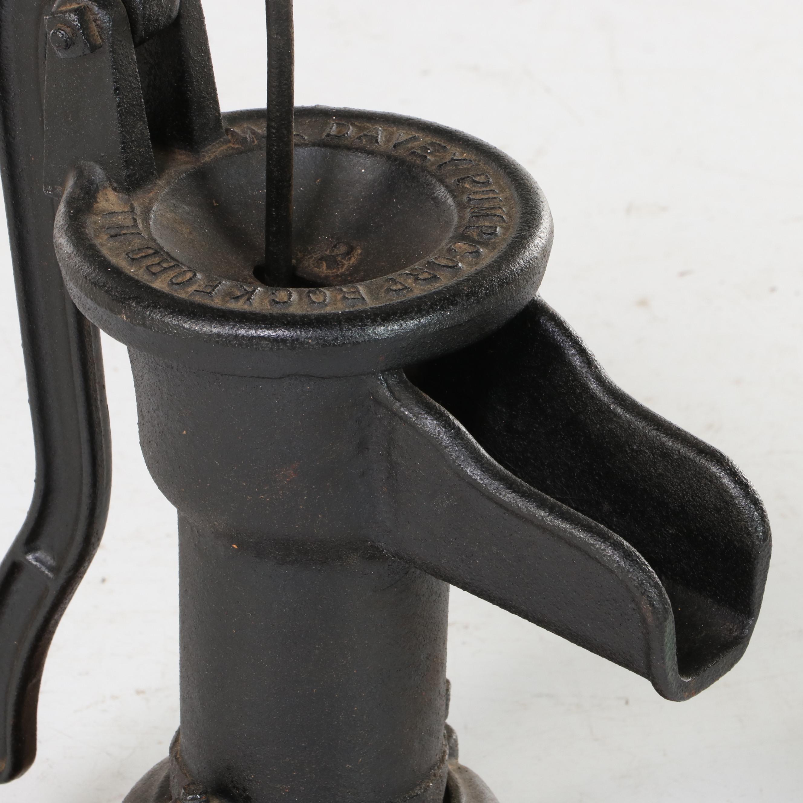 W.L. Davey Pump Corp. Cast Iron Water Hand Pump on Later Cherrywood