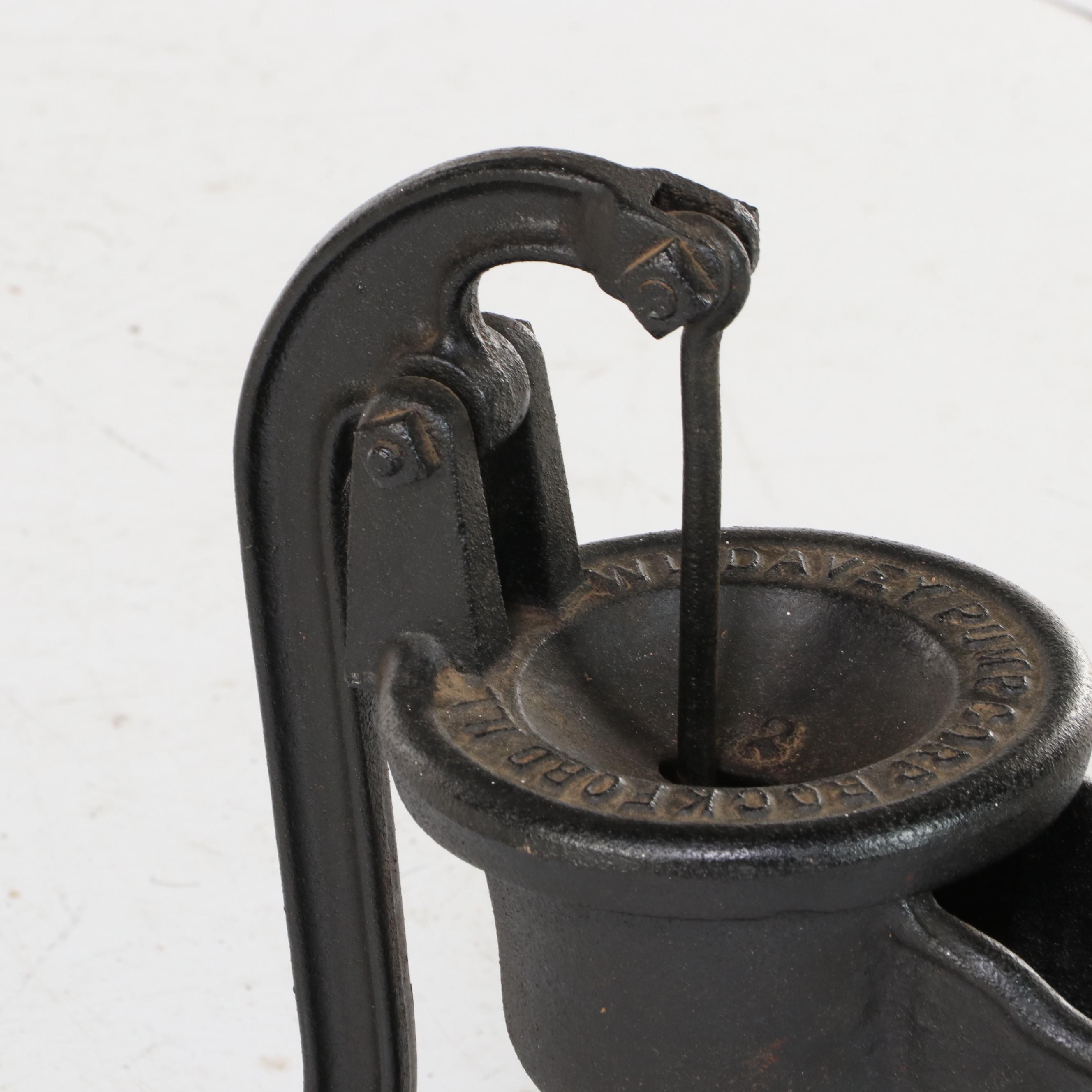 W.L. Davey Pump Corp. Cast Iron Water Hand Pump on Later Cherrywood