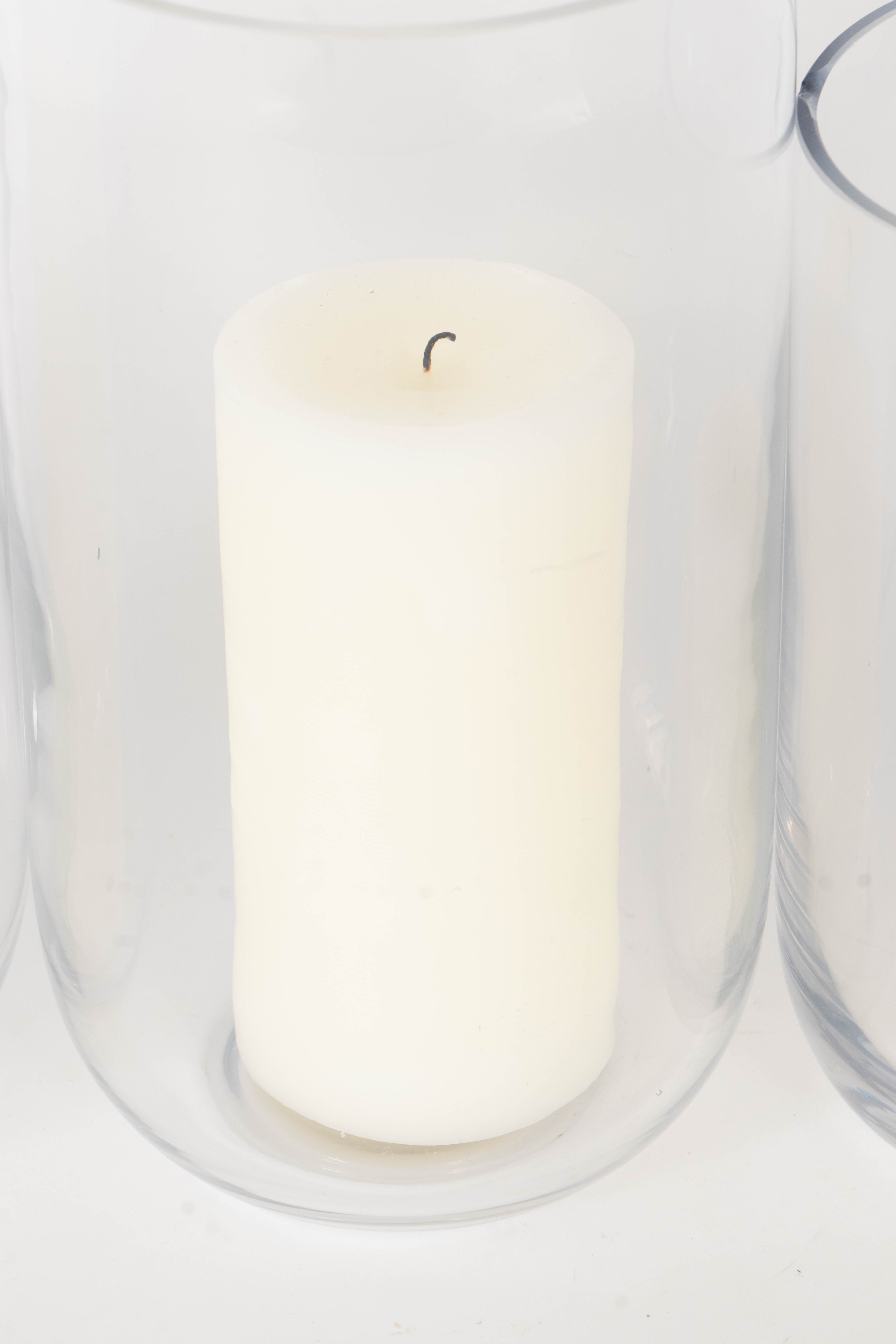 Six Graduated Clear Glass Hurricanes with Candles and Four Storage Jars EBTH