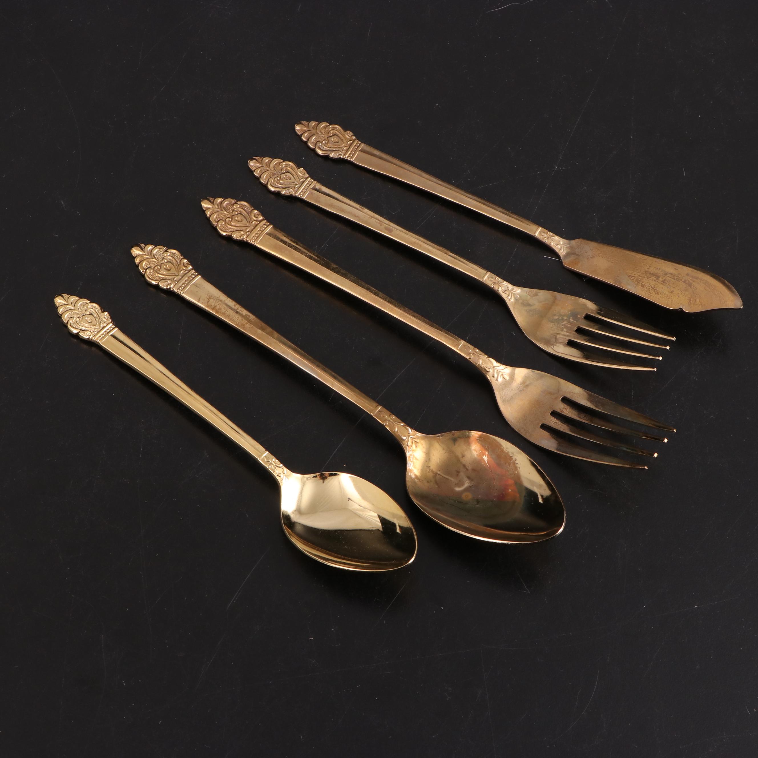 IBW "Crown" 18K Gold Electroplate Stainless Steel Flatware EBTH