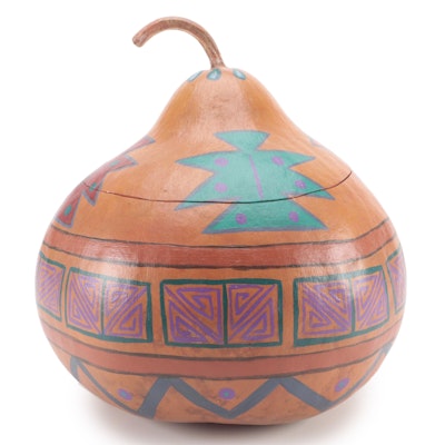 Southwestern Style Hand-Painted Gourd Lidded Vessel