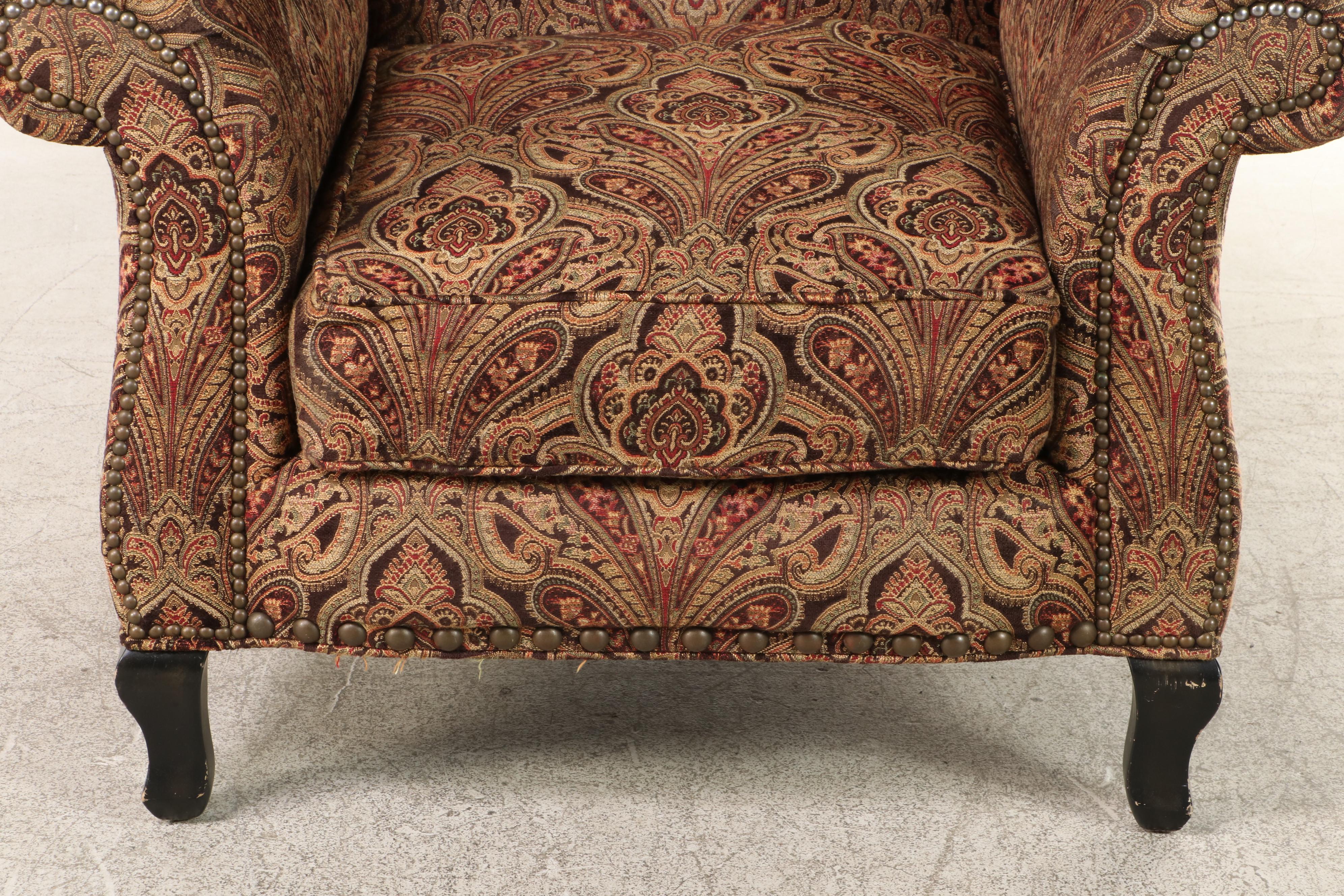 Arhaus Cambridge Collection Paisley Upholstered Wingback Chair and