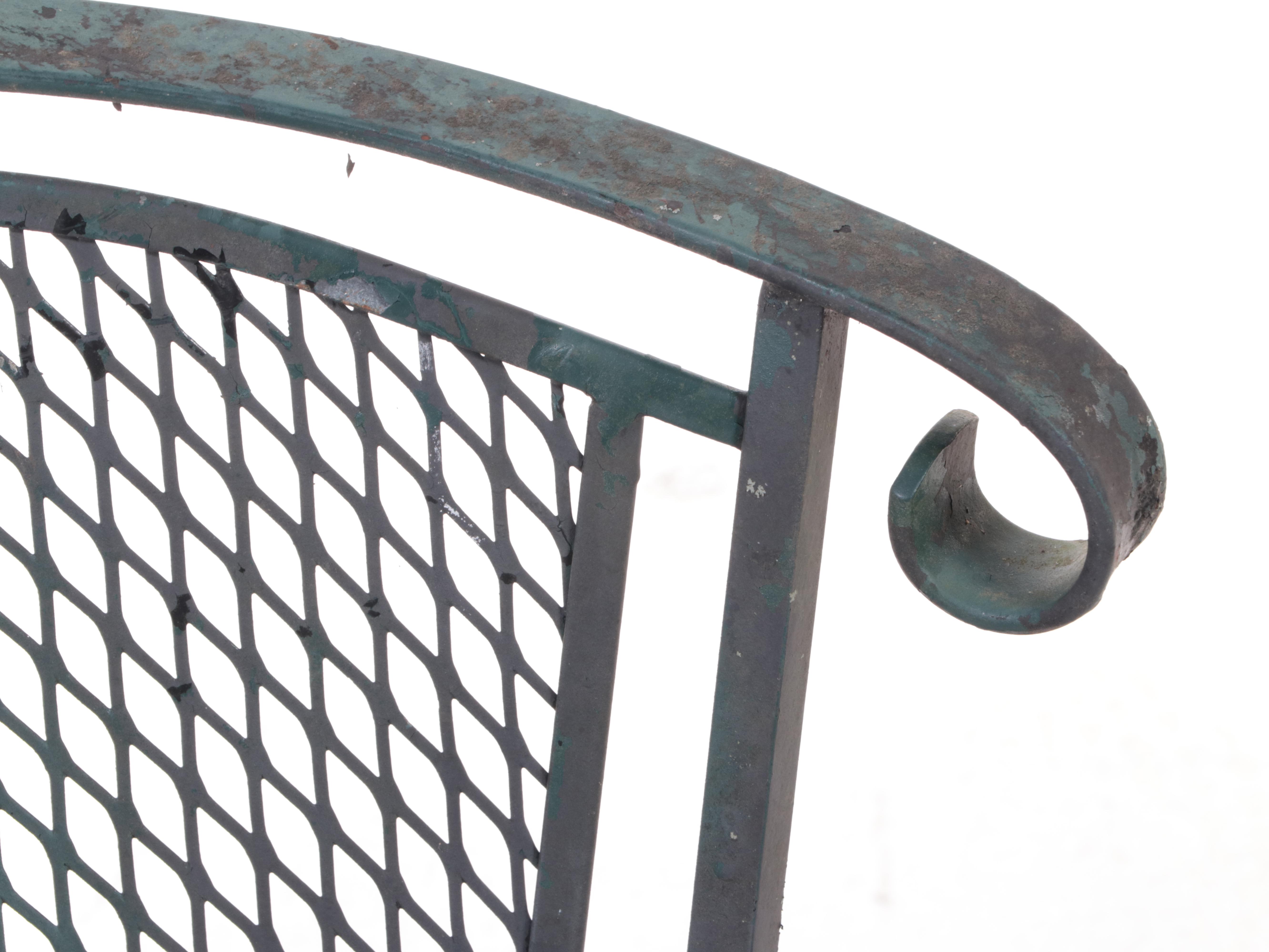 Iron and Wire Mesh Patio Bench and Side Table, Mid to Late 20th Century