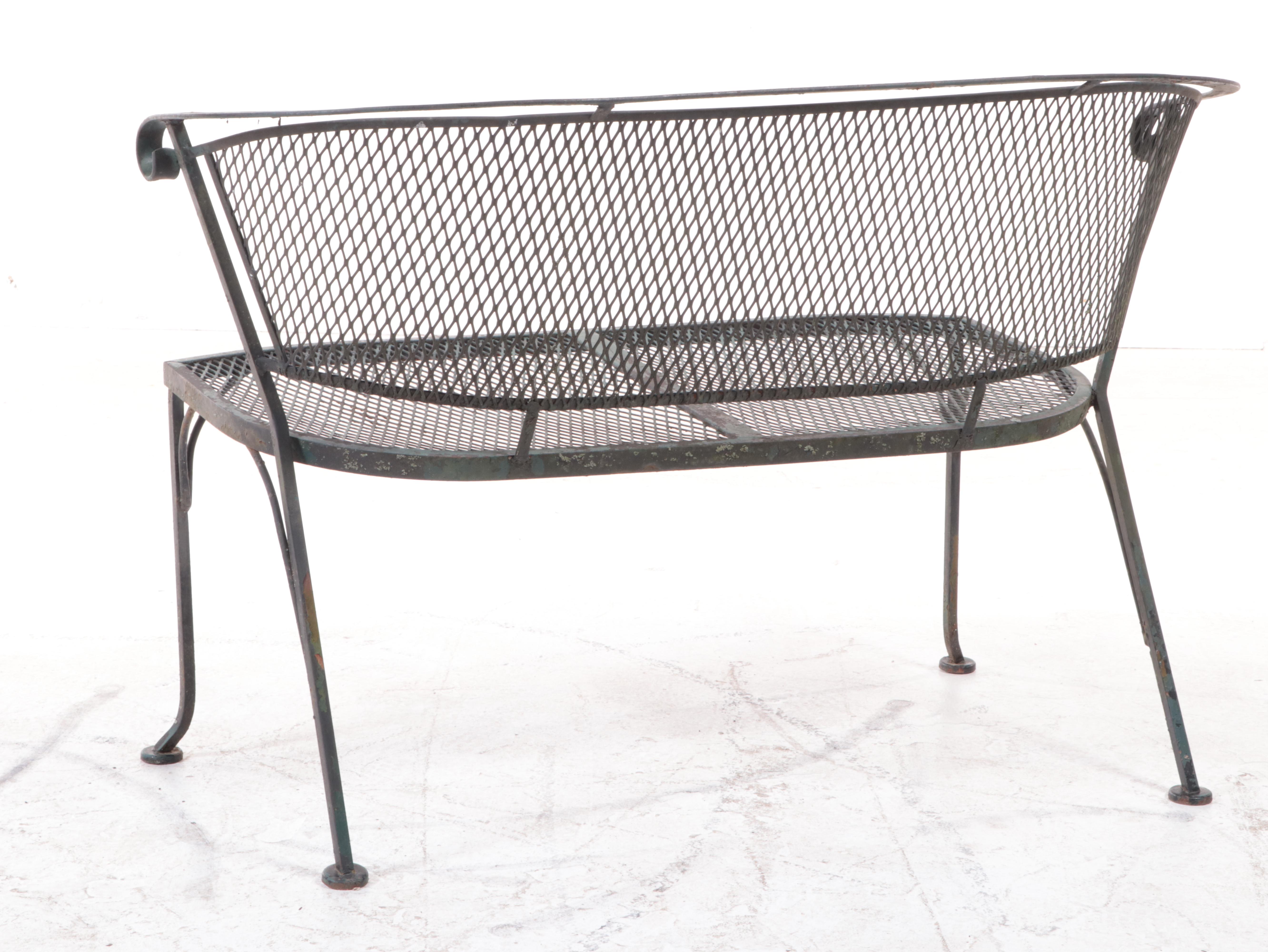 Iron and Wire Mesh Patio Bench and Side Table, Mid to Late 20th Century